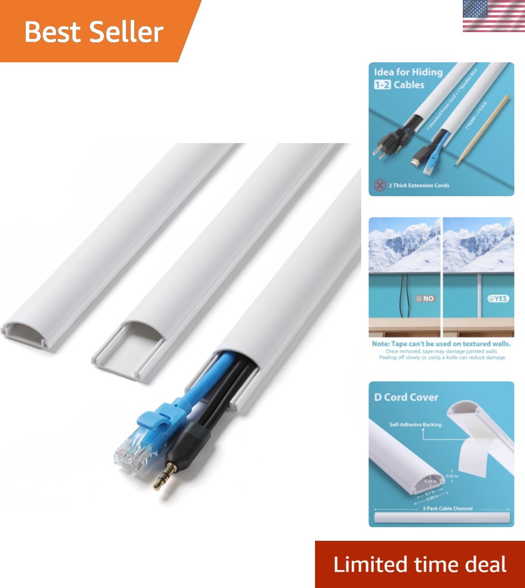 Discreet Wall Cable Concealer for 1-2 Cords - Easy Installation & Customizable