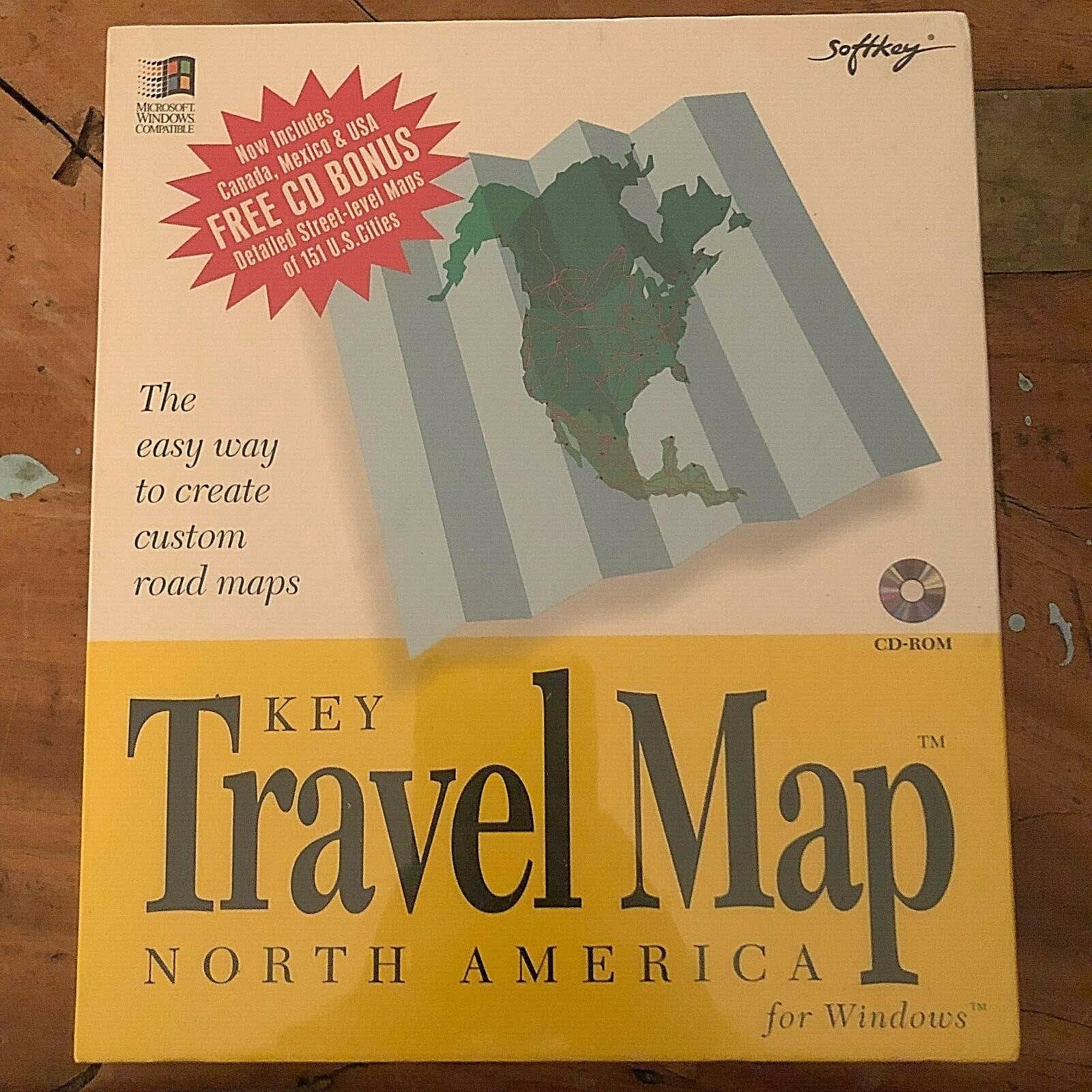 VINTAGE SOFTWARE 1994 Softkey Travel Map North America CD~Windows 3.1~SEALED NIB