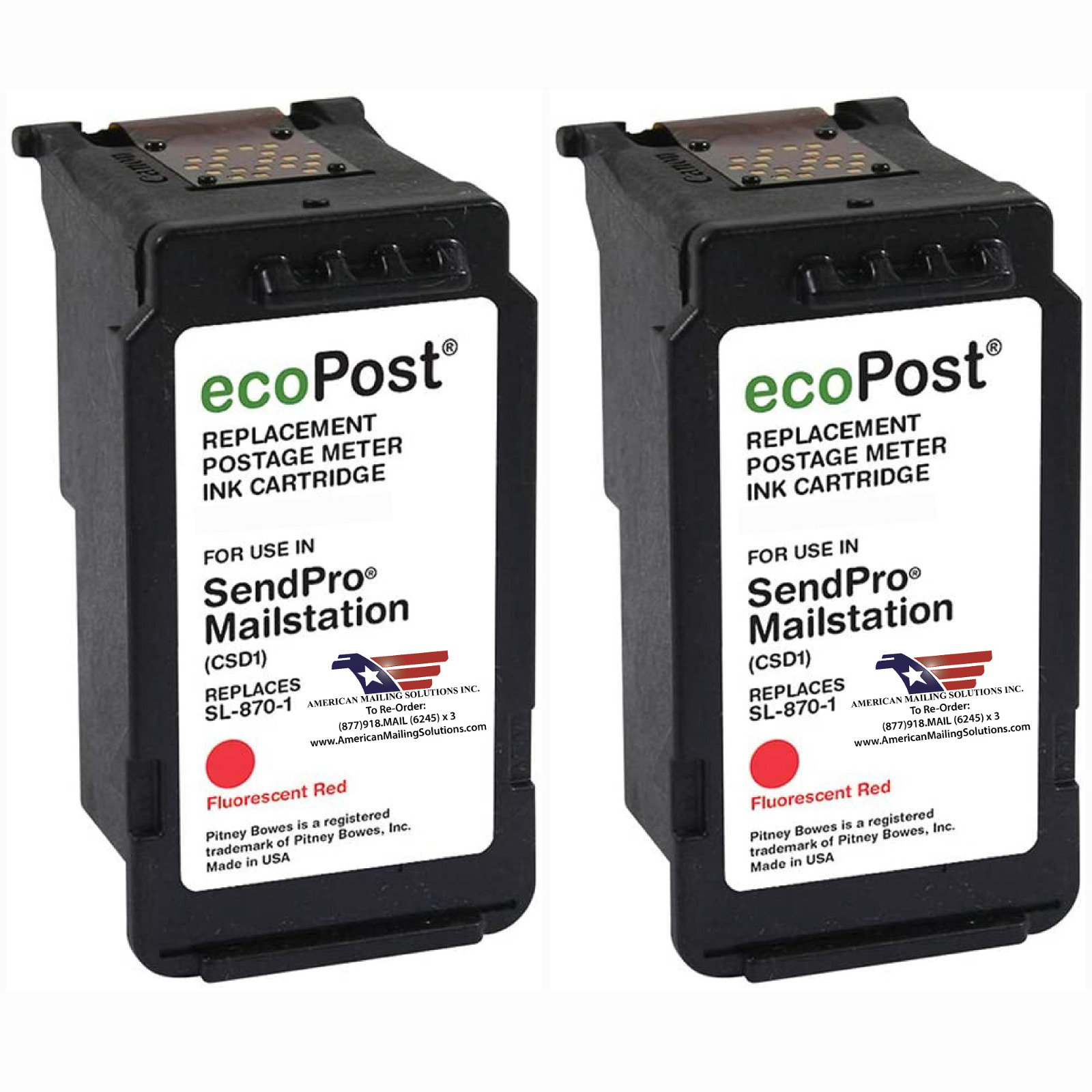 2-Pack | Pitney Bowes SL-870-1 Red Ink Cartridge for the SendPro Mailstation