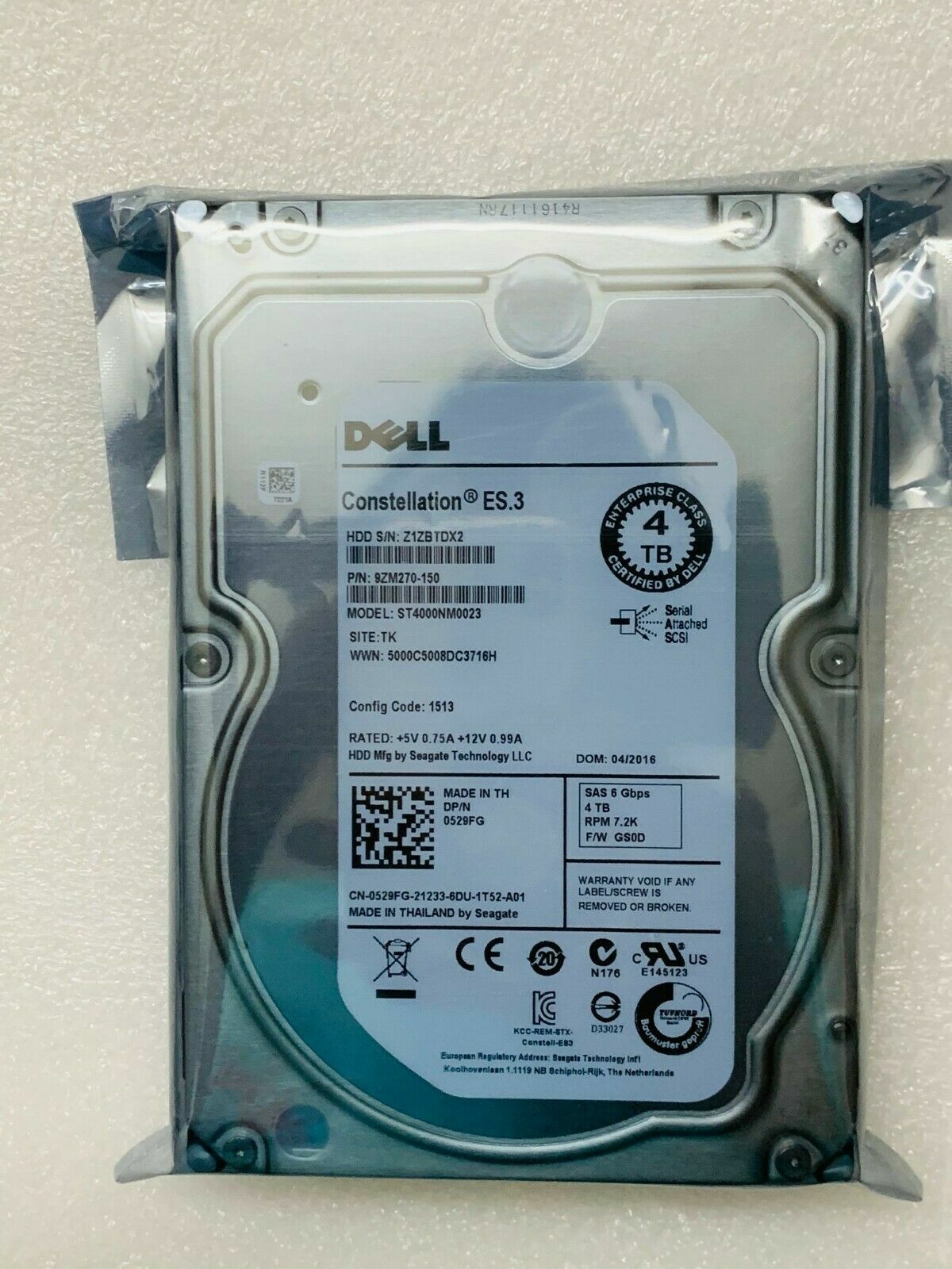 for Dell 529FG ST4000NM0023 4TB 7.2K 6G 128MB Cache 3.5" SAS HDD Hard Drive