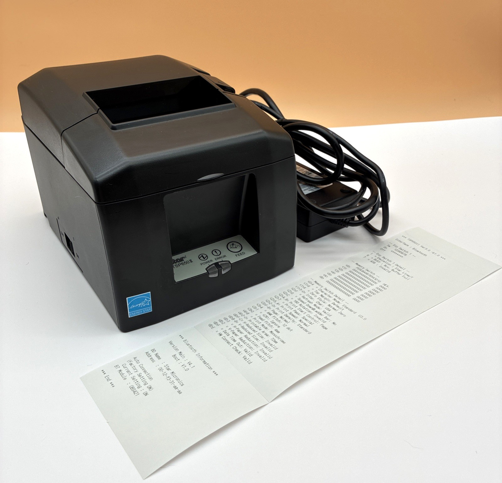 Star Micronics TSP650II 654IIBI2 POS Bluetooth Thermal Receipt Printer w/Power