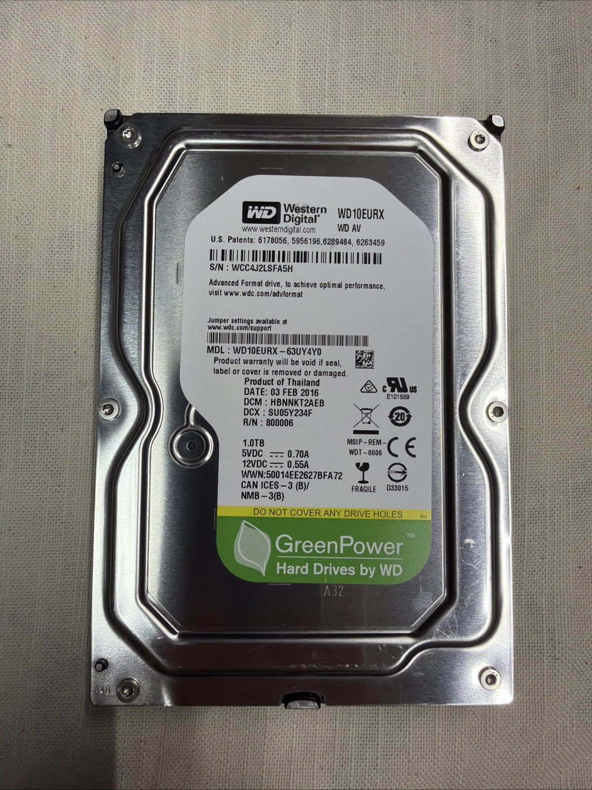 Western Digital  1TB Hard Drive WD10EURX 3.5" From 0 Hours to 48 Hours