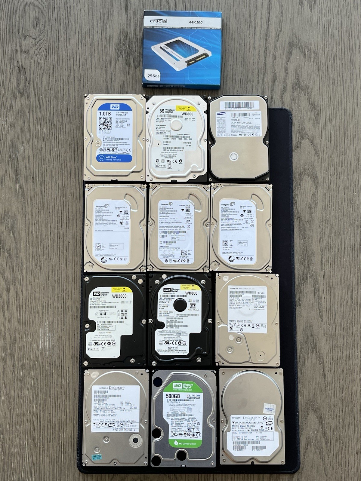 Lot Of (12) Hard Drives + (1) New 256GB Ex | Tested & Work 4.608 Terabytes Total