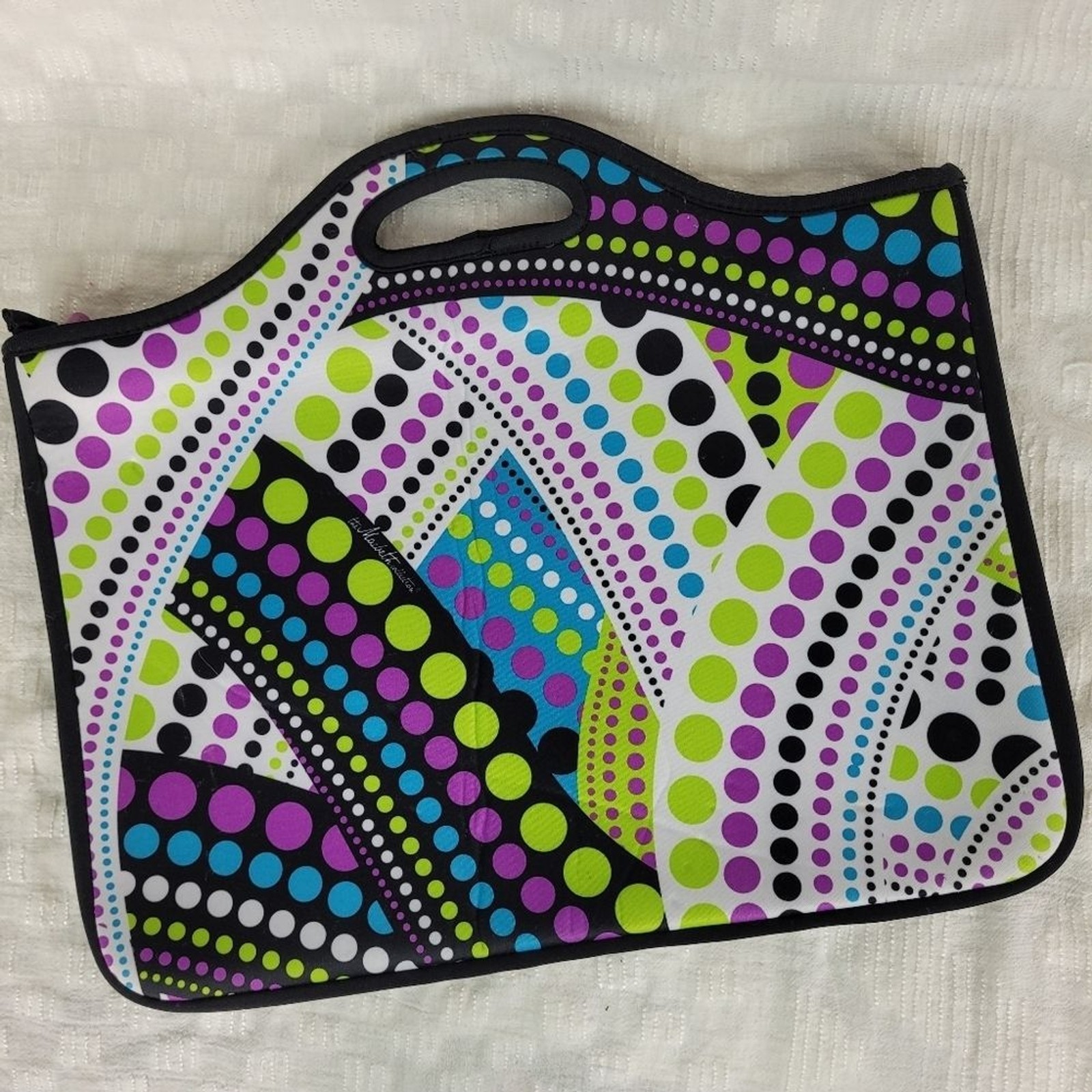 Macbeth Collection black white purple neon green blue laptop bag handles artsy