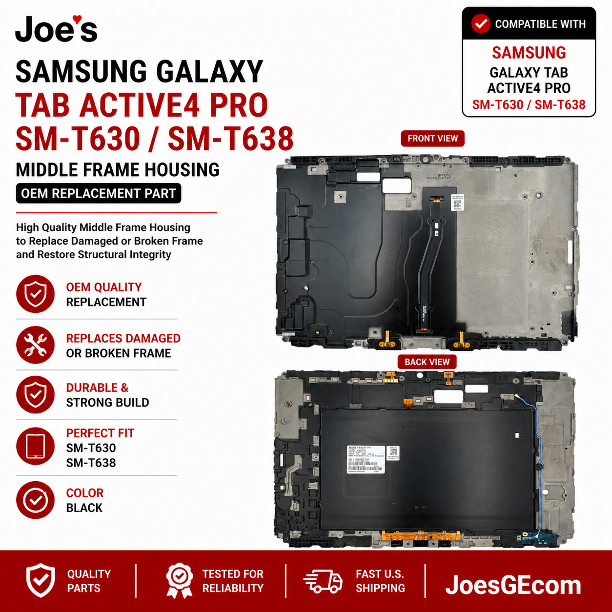 Samsung Galaxy Tab Active4 Pro SM-T630 T638 Back Cover Rear Housing Frame OEM