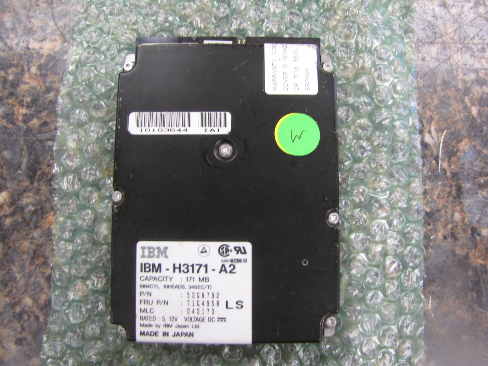 Vintage IBM-H3171-A2 HDD 171MB HDD Hard Drive -TESTED,WIPED & WORKING -NB50