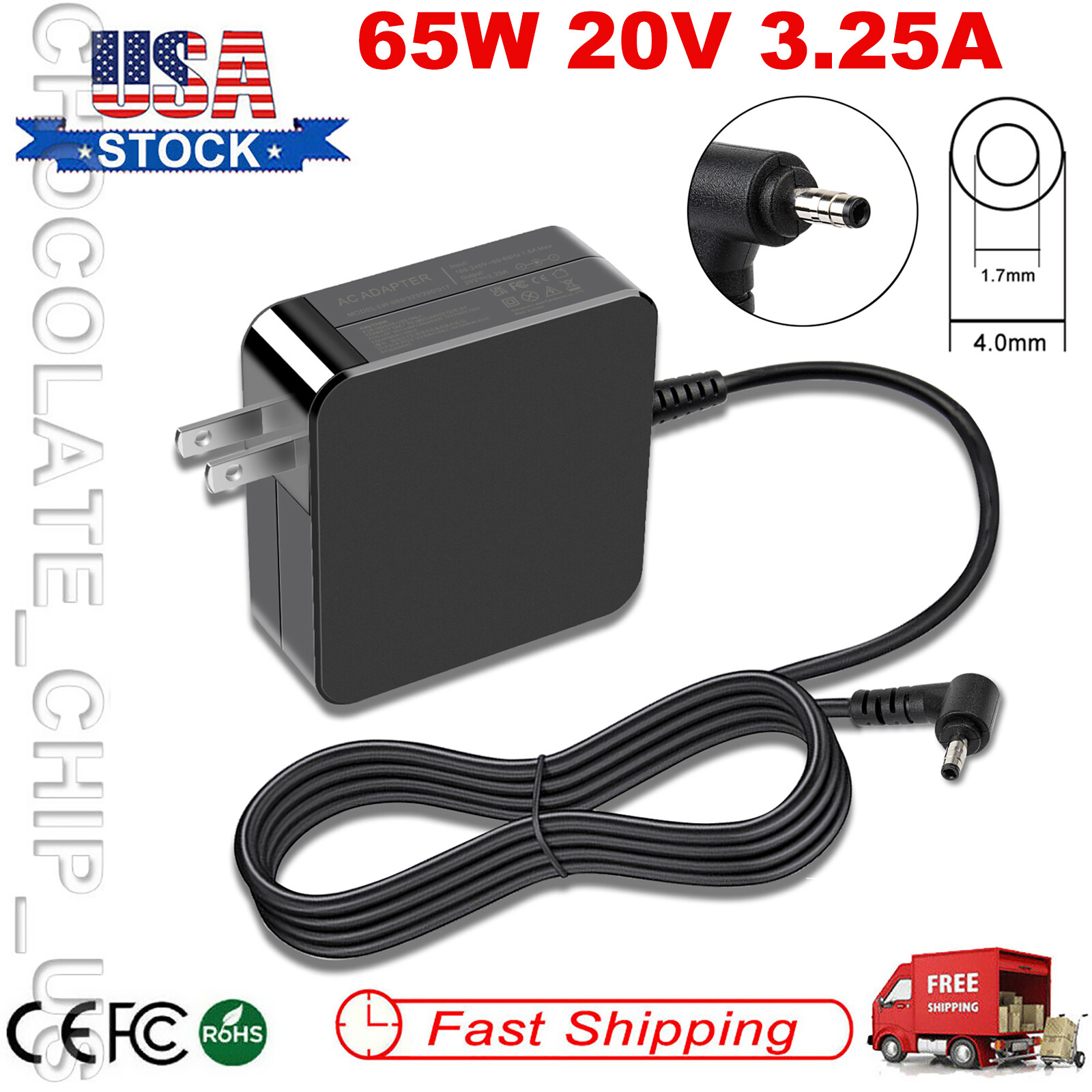 New 4MM 65W Laptop Charger ADLX65CCGU2A AC Adapter For Lenovo IdeaPad 3 15IIL05