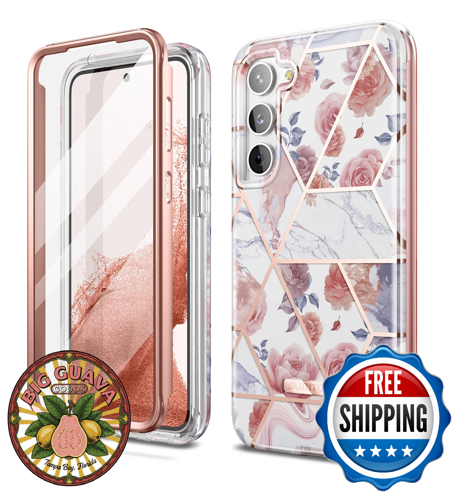 SURITCH S23 Case, Full-Body Protection with Built-in Screen Protector, Rose Marb