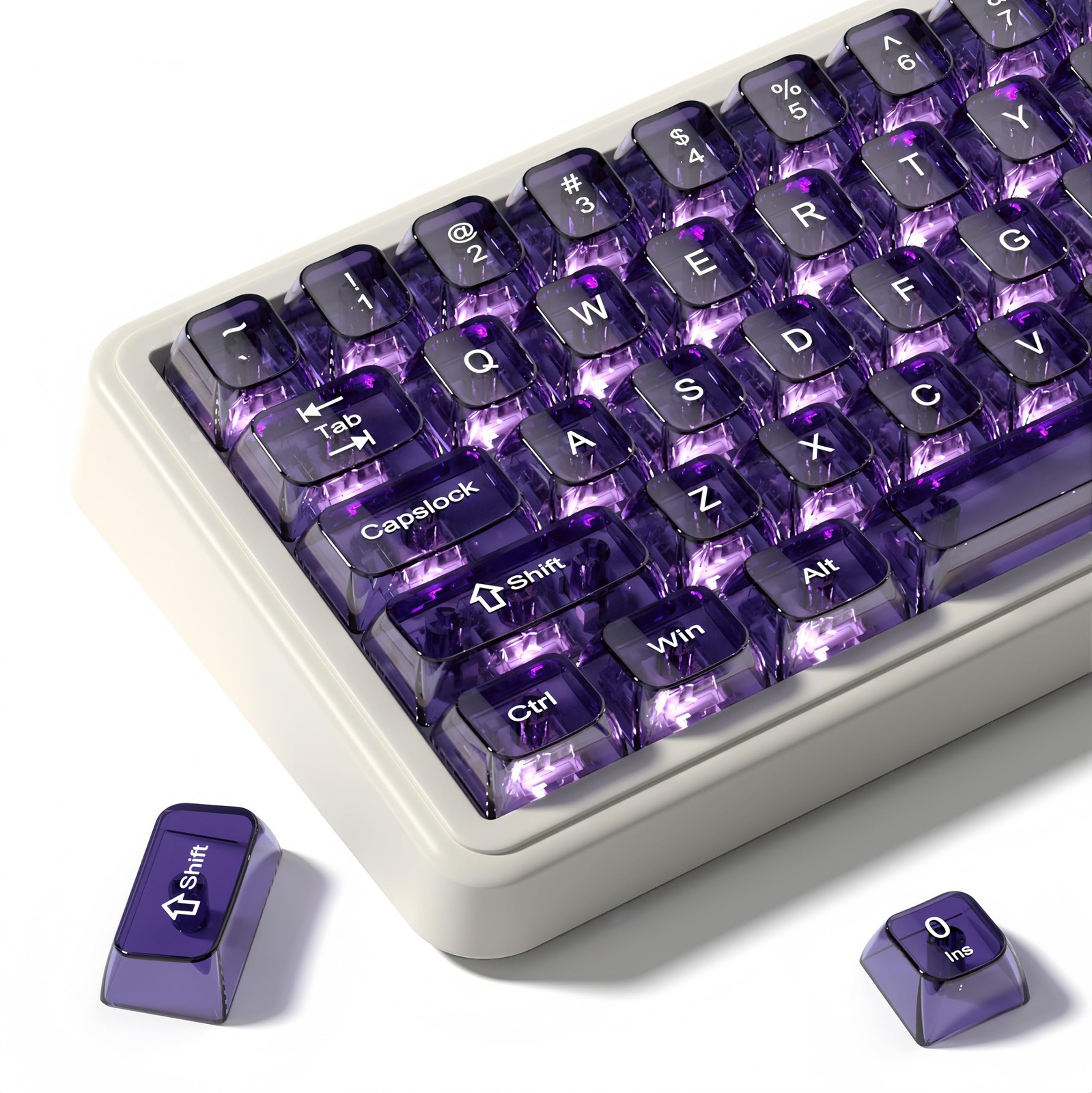 Clear Jelly Keycaps Set, MDA Profile Shine Through Caps for Mx Switches, Purple