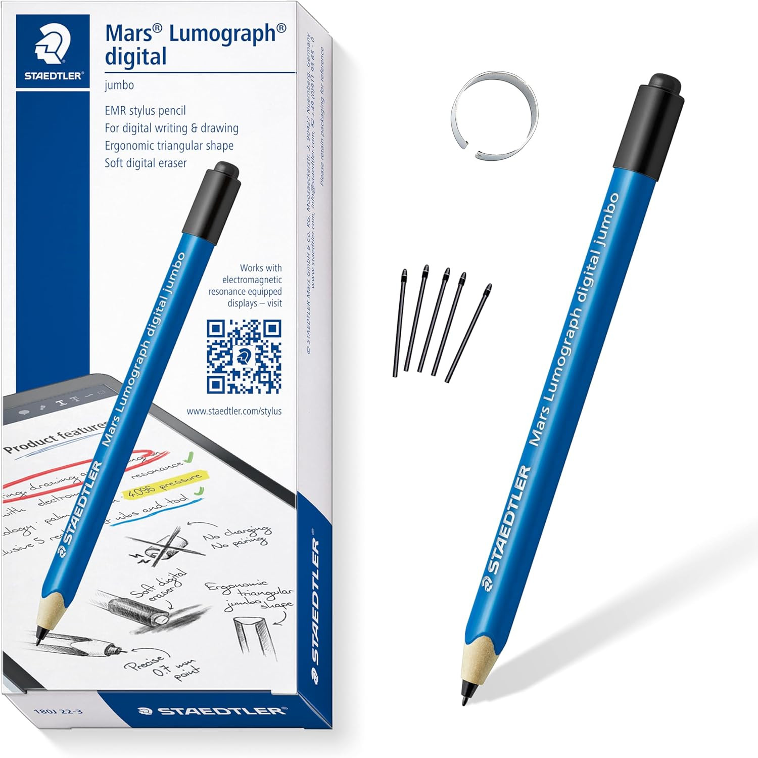 Mars Lumograph Jumbo Digital Stylus Pen with Eraser: No Charging, EMR Palm Rejec