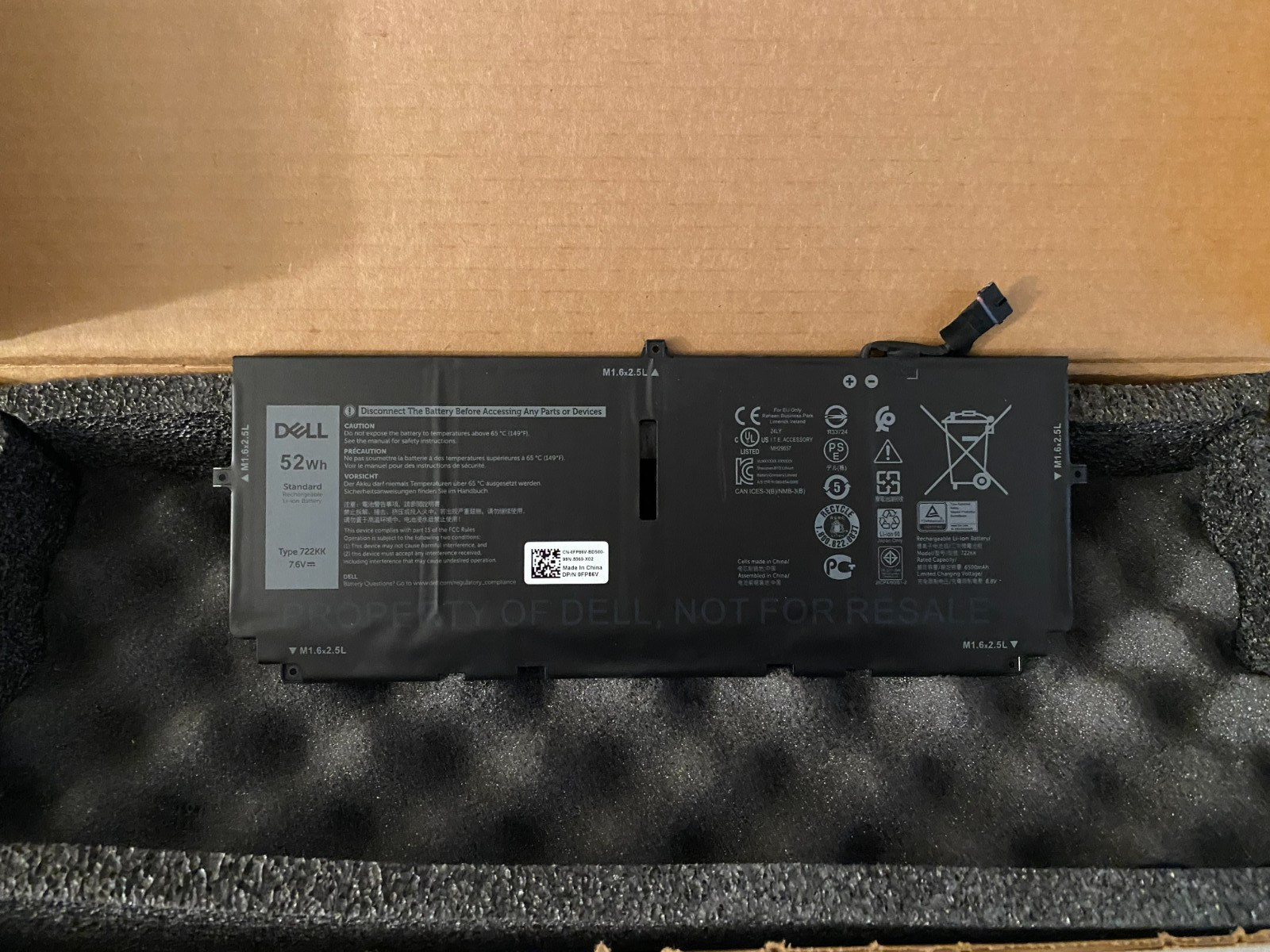 NEW OEM 52WH 722KK Battery For Dell XPS 13 9300/9310/9380 (2020) 13.4 Series