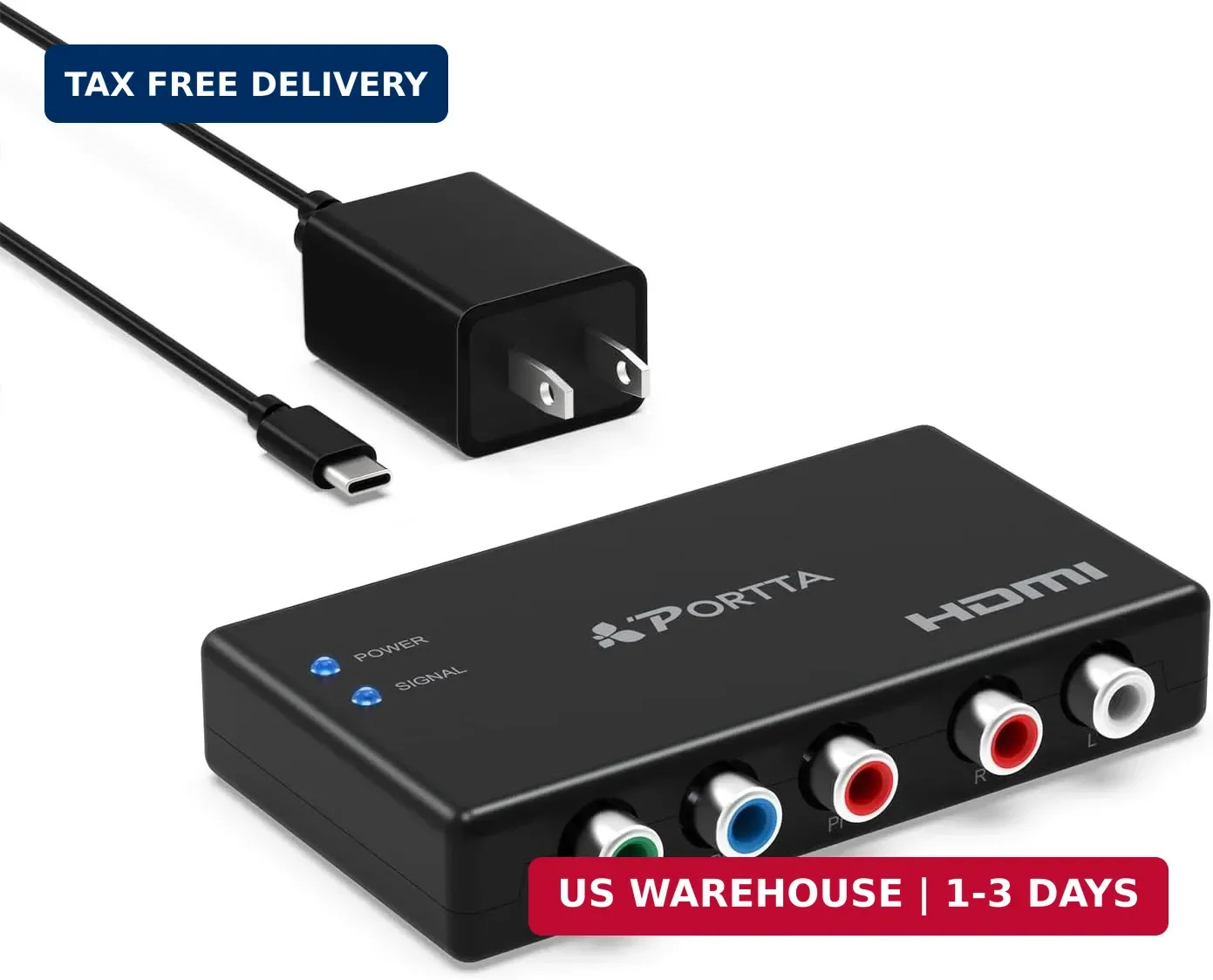 Portta Component to HDMI Converter, YPbPr RGB + R/L Audio to HDMI v1.3 Converter