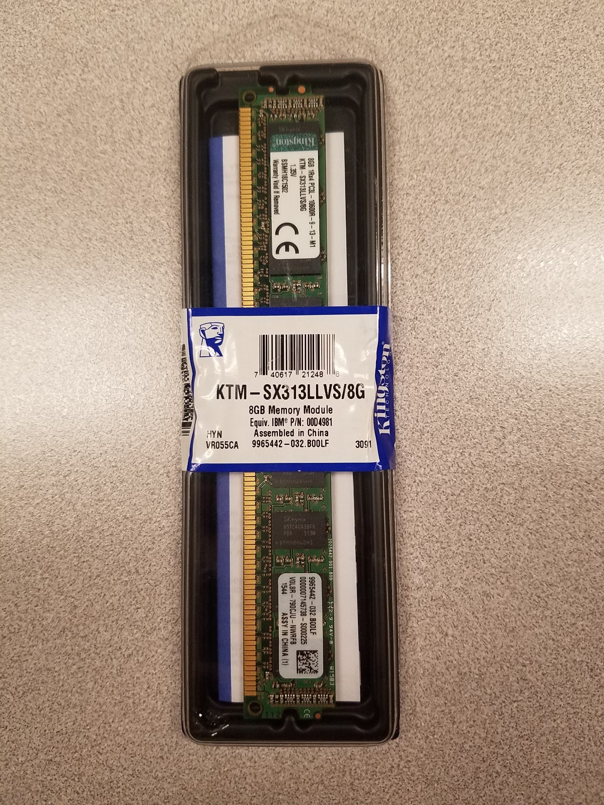 KINGSTON 8GB (1x8GB) Low Profile Memory Module (IBM PN 00D4981) 1Rx4 PC3L-10600R