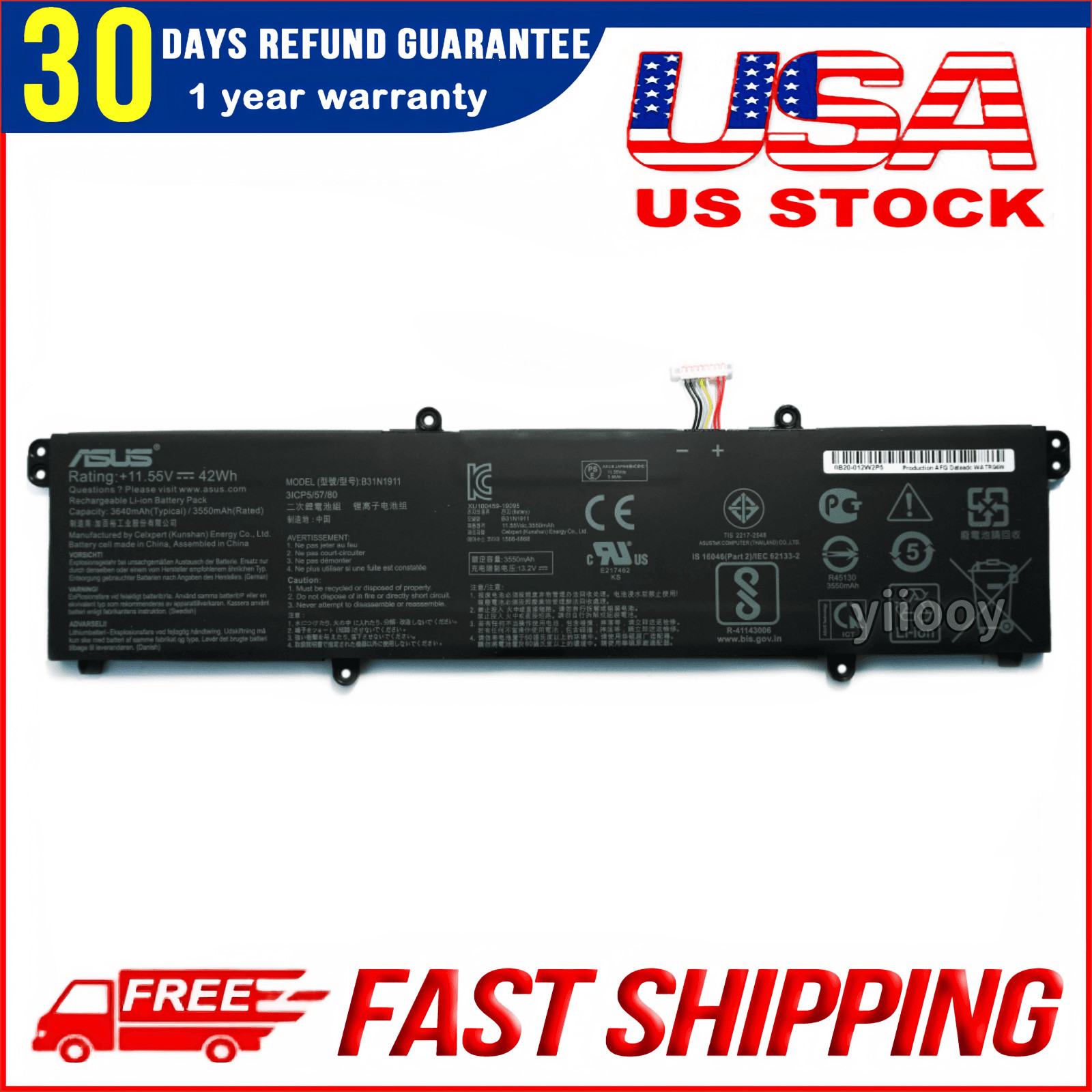 New Genuine B31N1911 Battery for ASUS VivoBook Flip TP470EA TP470EZ X421DA 42Wh