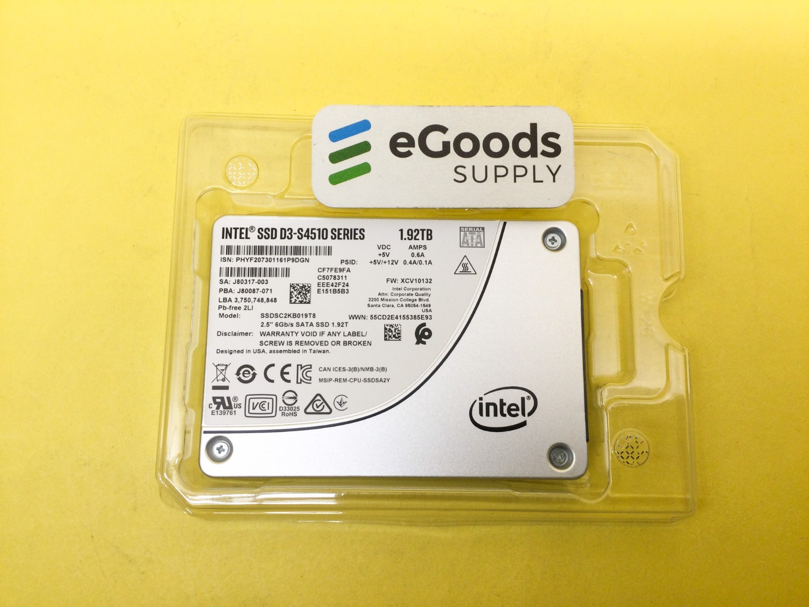 Intel D3 S4510 Series 1.92TB SATA 6Gb/s 2.5'' Internal SSD SSDSC2KB019T8 NOB