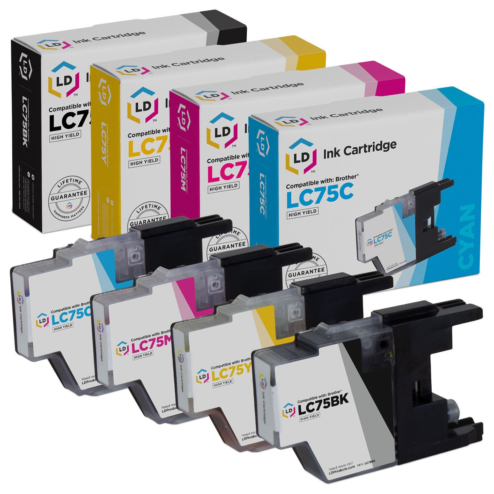 LD  for Brother LC75 4pk HY Ink LC75BK LC75C LC75M J425W MFC-J430W MFC-J435W