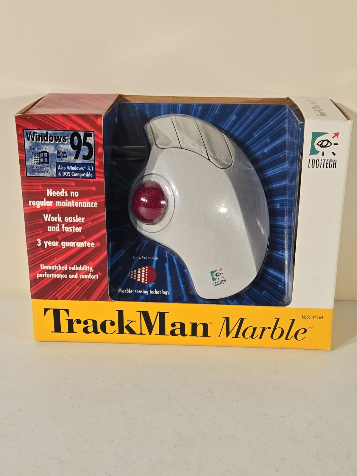 Vintage Logitech TrackMan Marble Wired Optical Trackball A1164 Ergonomic 3Button