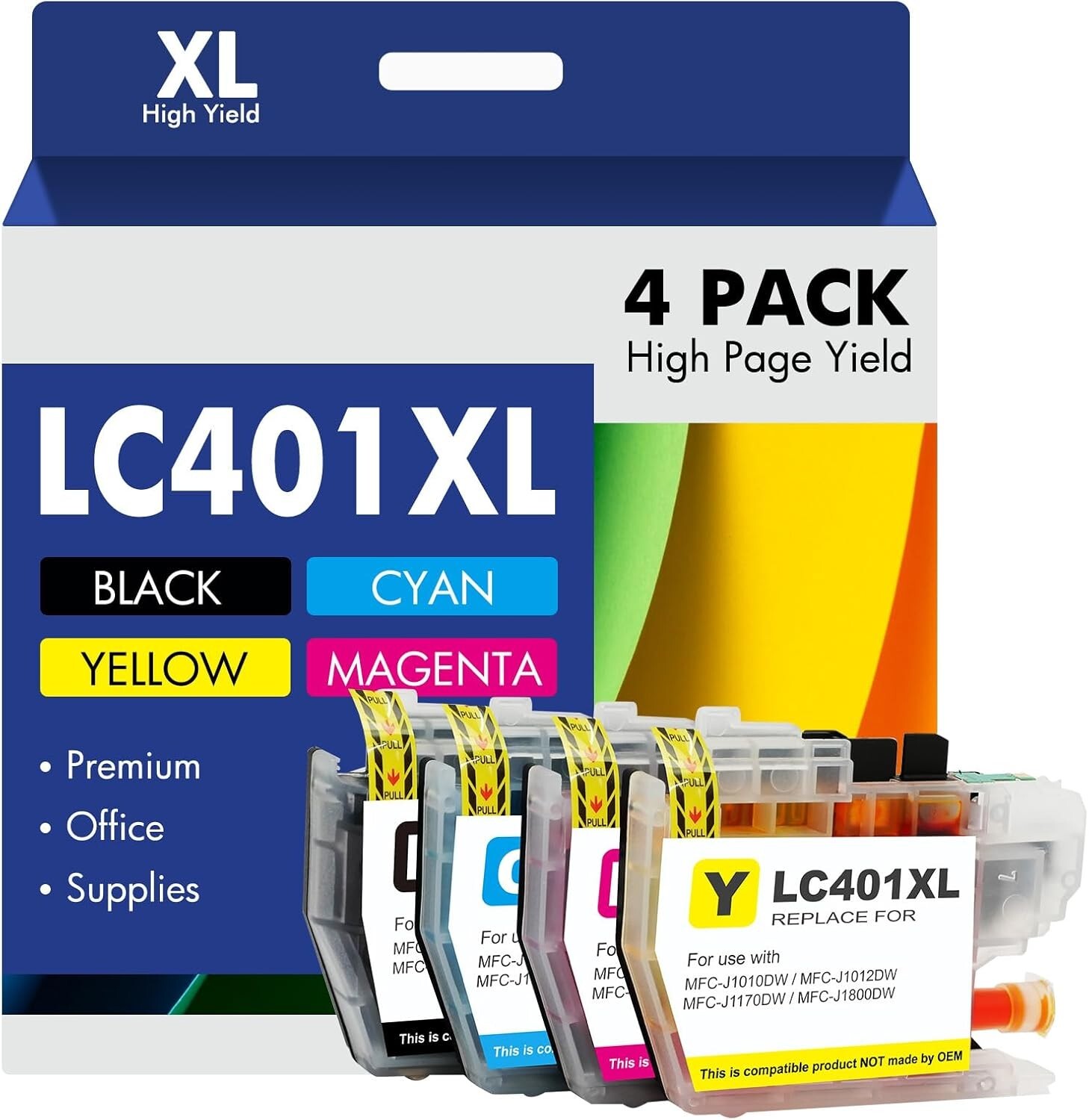 4pk LC401XL H-Yield Ink Cartridges for Brother MFC-J1010DW MFC-J1012DW J1170DW