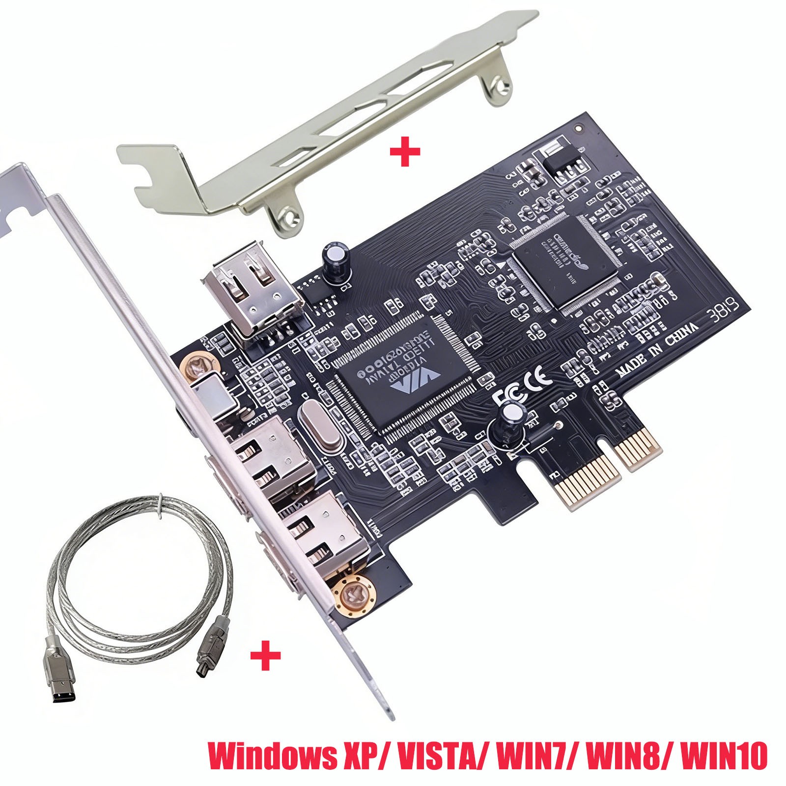 3 Port PCIe FireWire 1394a Controller Expansion Card for Desktop PC Computer