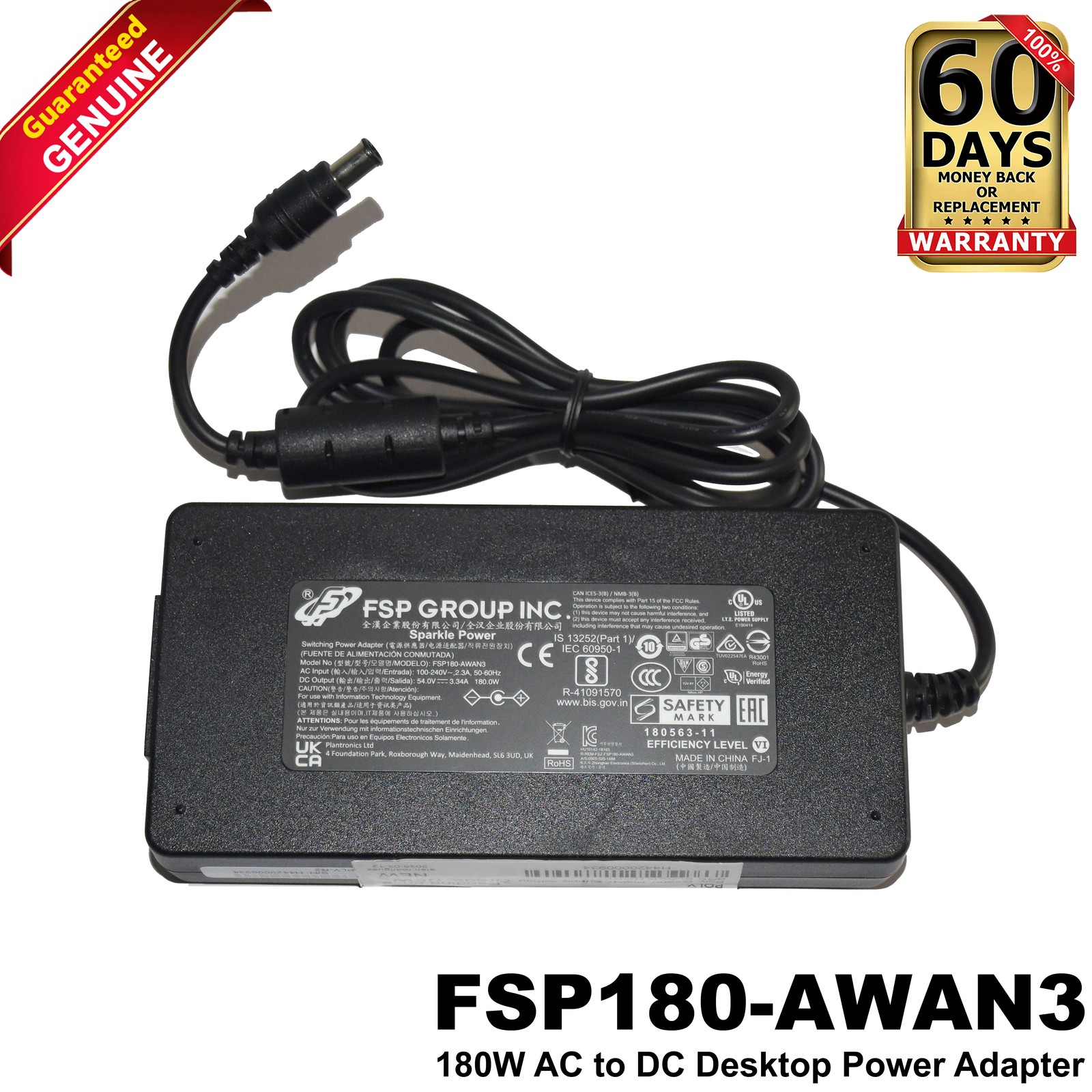 FSP FSP180-AWAN3 54V 3.34A 180W AC/DC Power Adapter 6.5mm 874R6AA