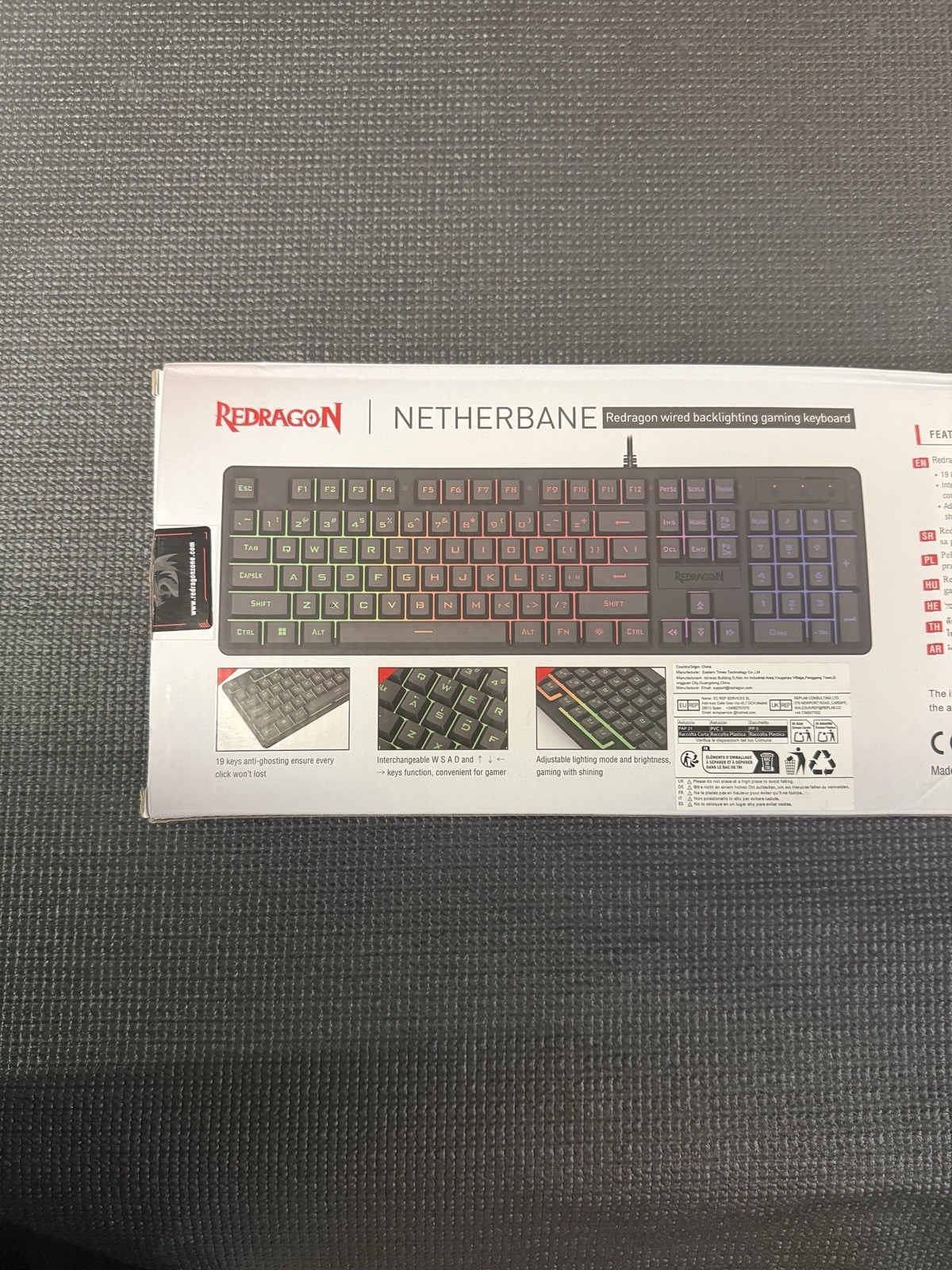 Redragon Netherbane K521-R Wired RGB Backlit Gaming Keyboard Full Size Open Box