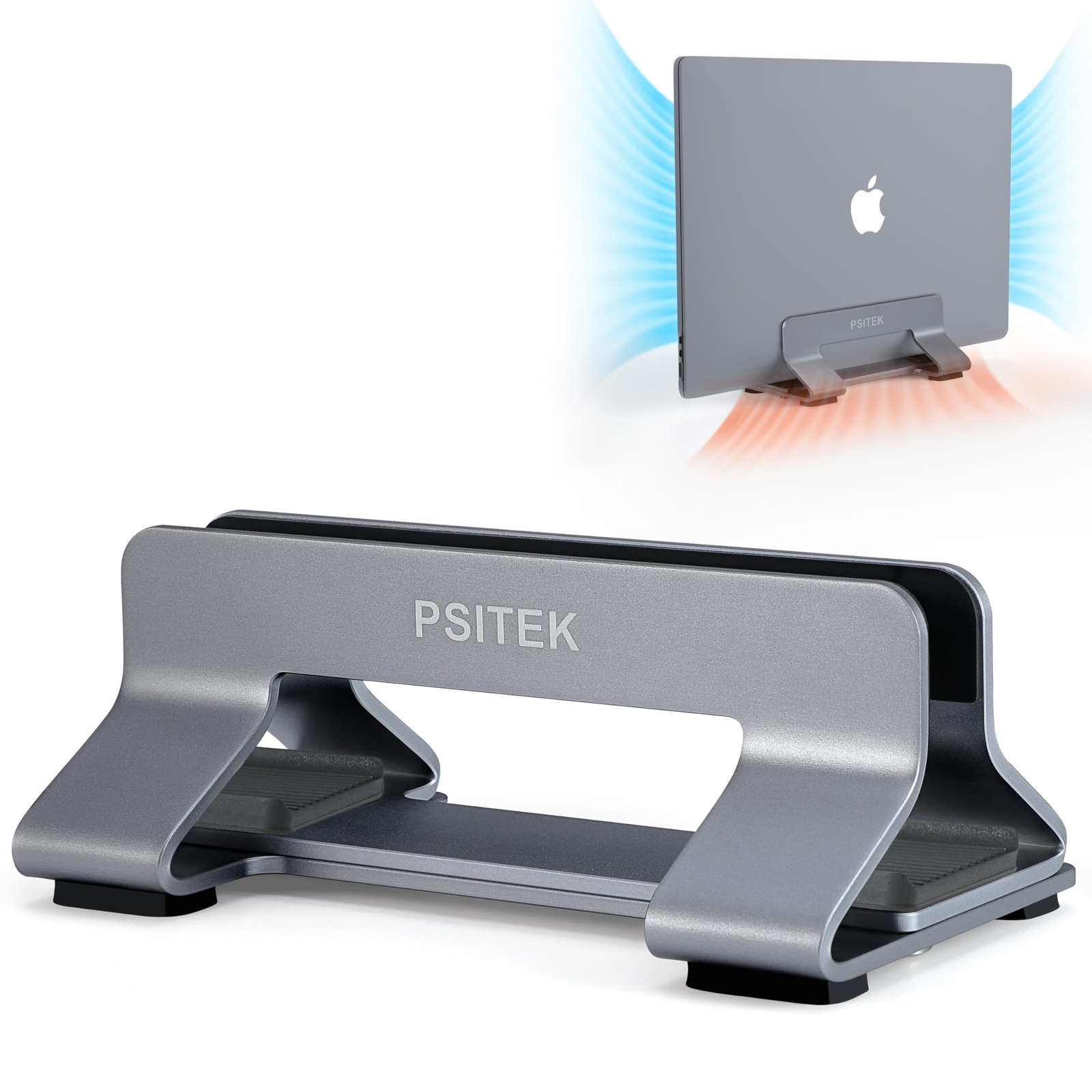 Aluminum Vertical Laptop Stand Dock Holder, Adjustable Slot Width 12-42mm, Sp...
