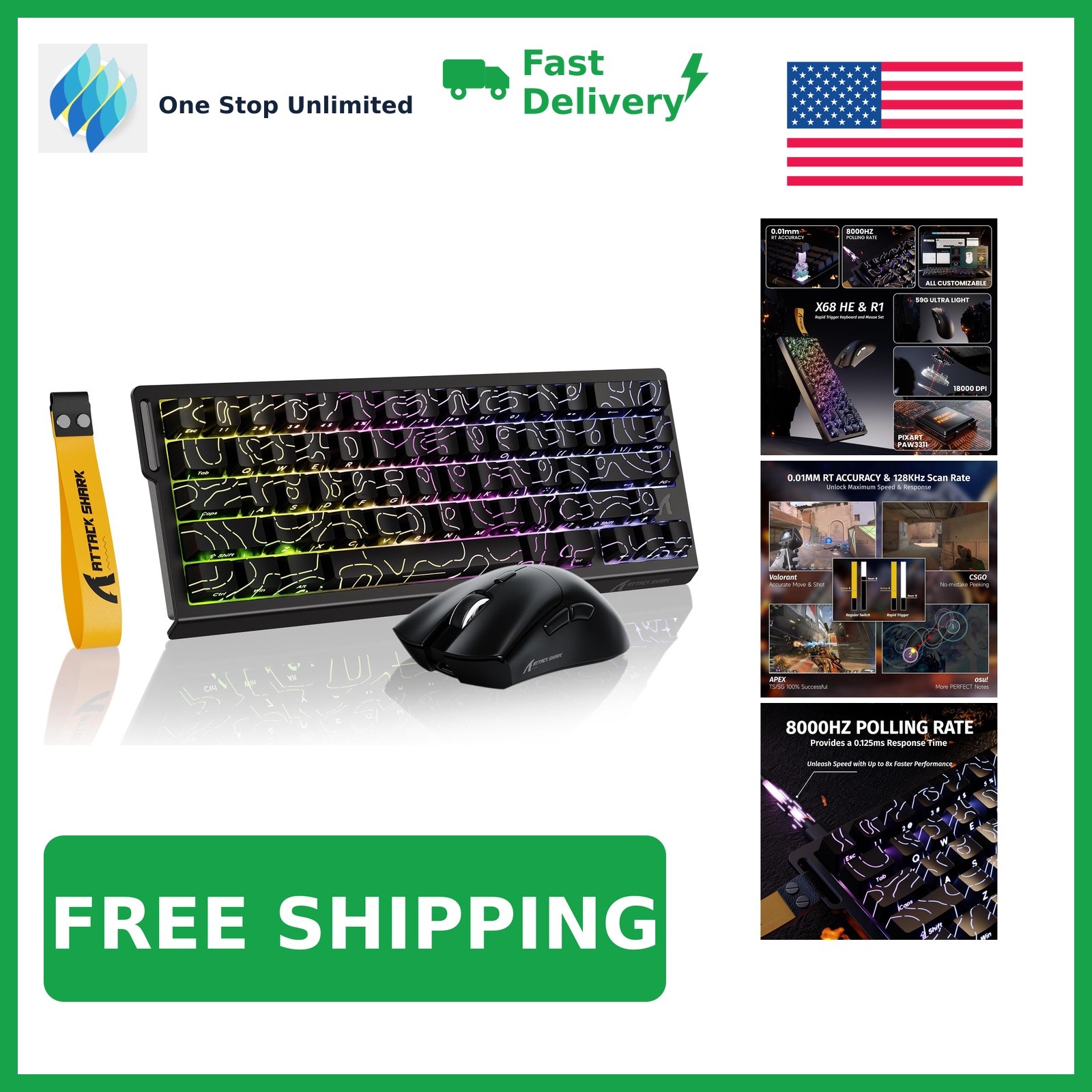 MAMBASNAKE Attack Shark X68 HE Keyboard and R1 Mouse, Black Contour