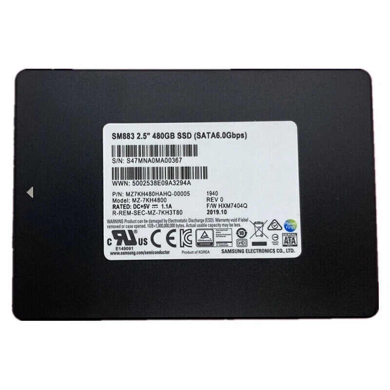 New Samsung SM883 480GB SSD 2.5" SATA 6.0Gbps MZ-7KH4800 MZ7KH480HAJR-00005