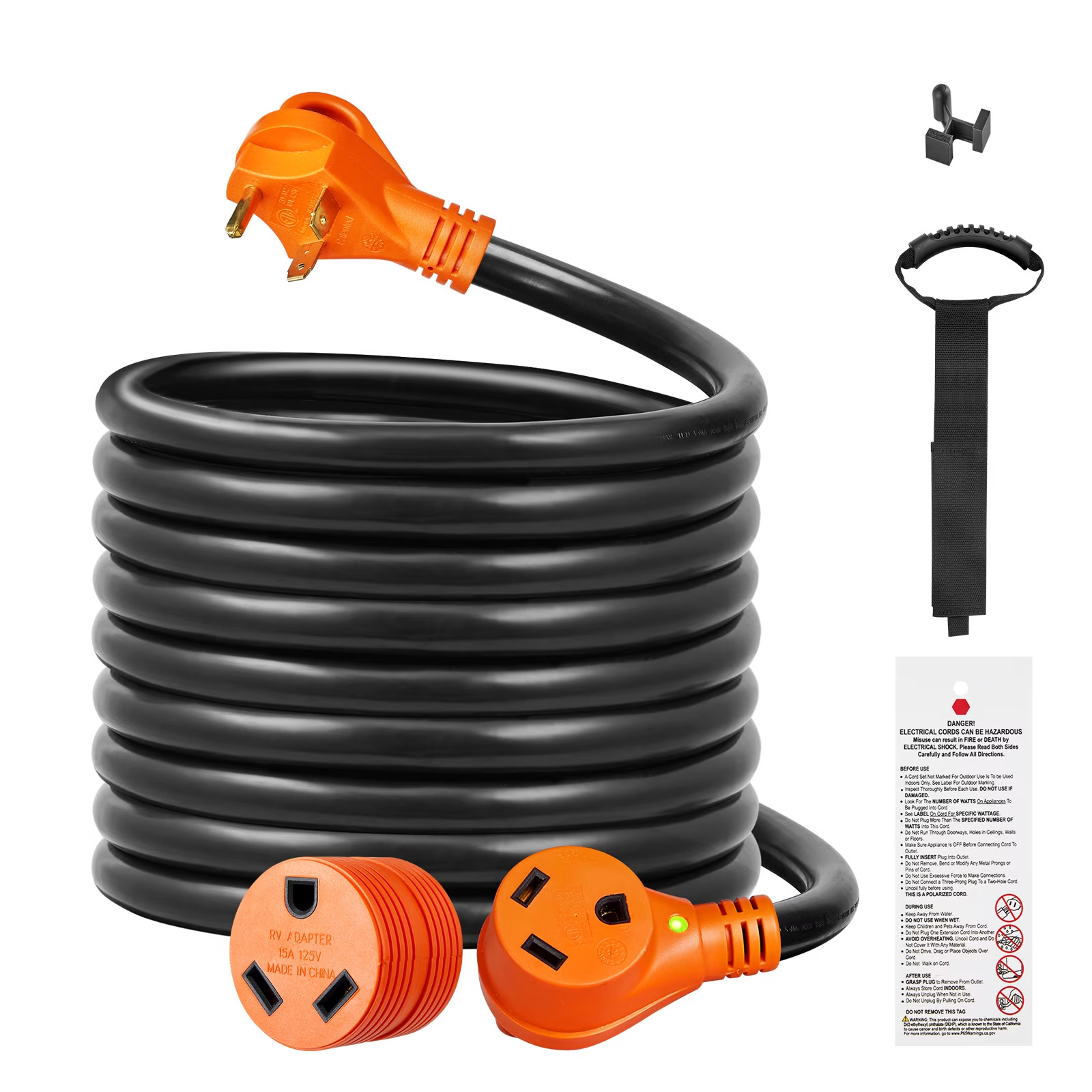 25 ft 30A Extension Cable for RV, Durable STW Power Cable, NEMA TT-30R to TT-30P