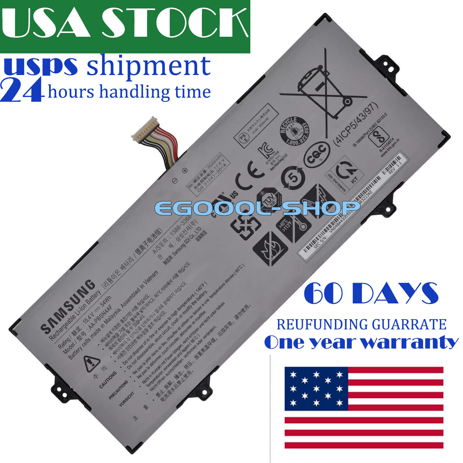 SAMSUNG NP730QCJ-K01US AA-PBSN4AF BA43-00391A New Genuine OEM BATTERY 15.4V 54Wh
