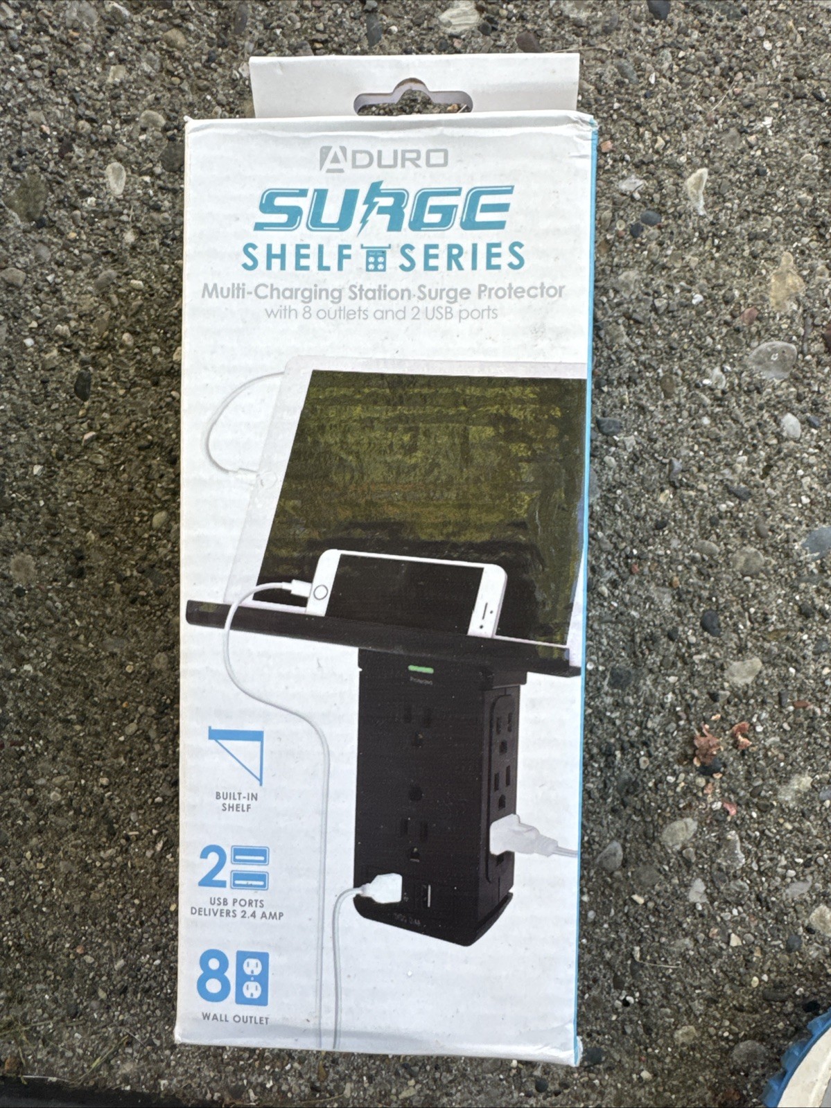 Aduro Multi-Charging Station Surge Protector w/6 Oulets & 2 USB Ports & Shelf