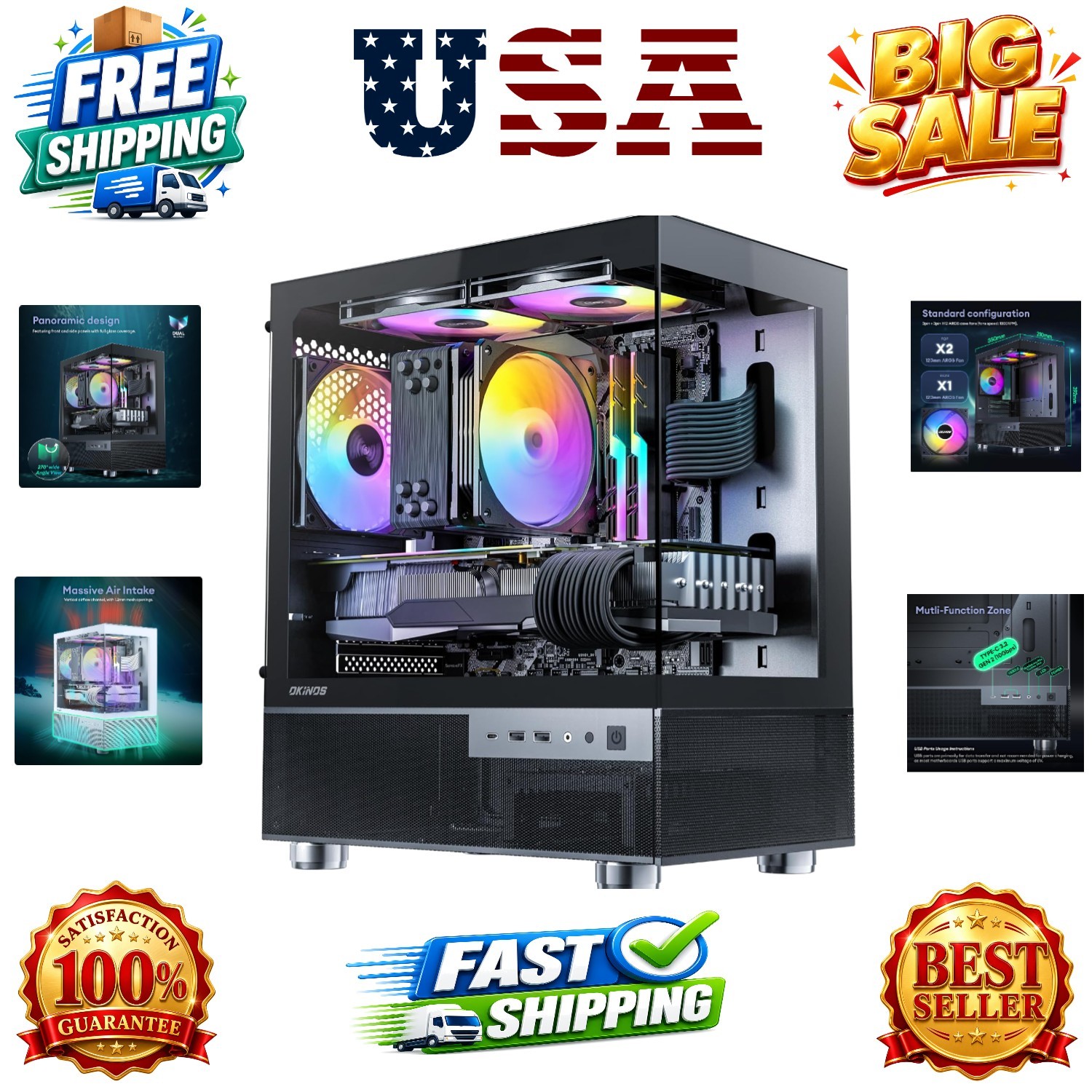 Aqua 3, Micro ATX Case, MATX PC Case with 3 X 120mm 3-Pin ARGB Fan Pre-Instal...