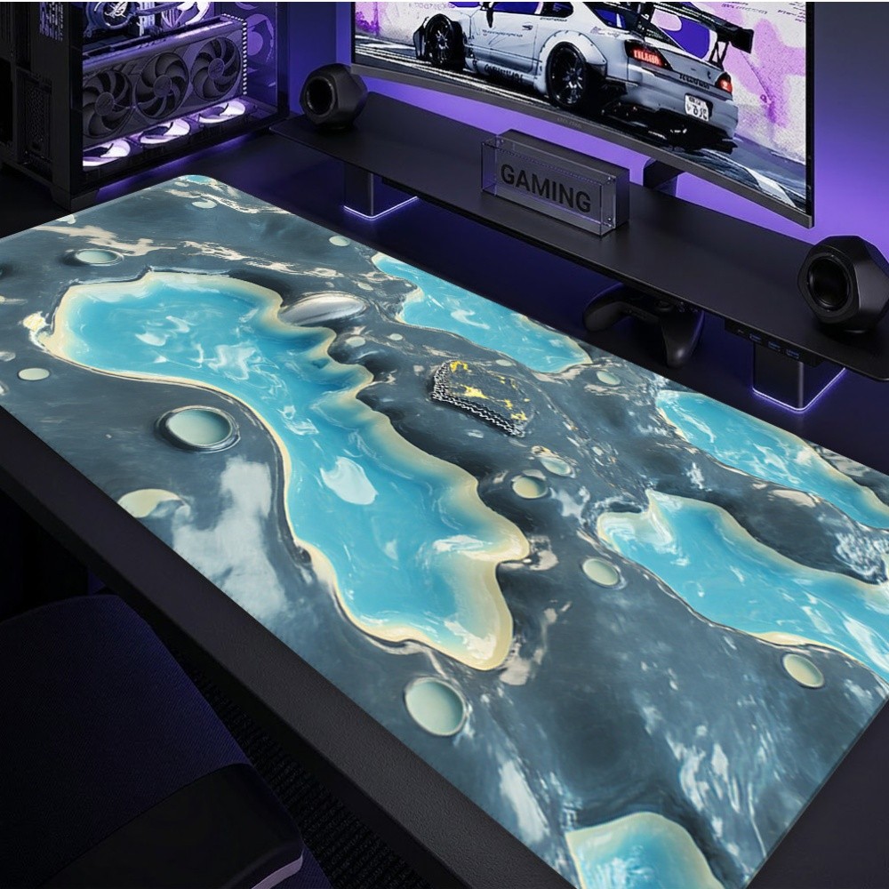 1pc XXL Plus Size Creative Bluesy Alien Puddle Mouse Pad, Simulated Liquid Lav