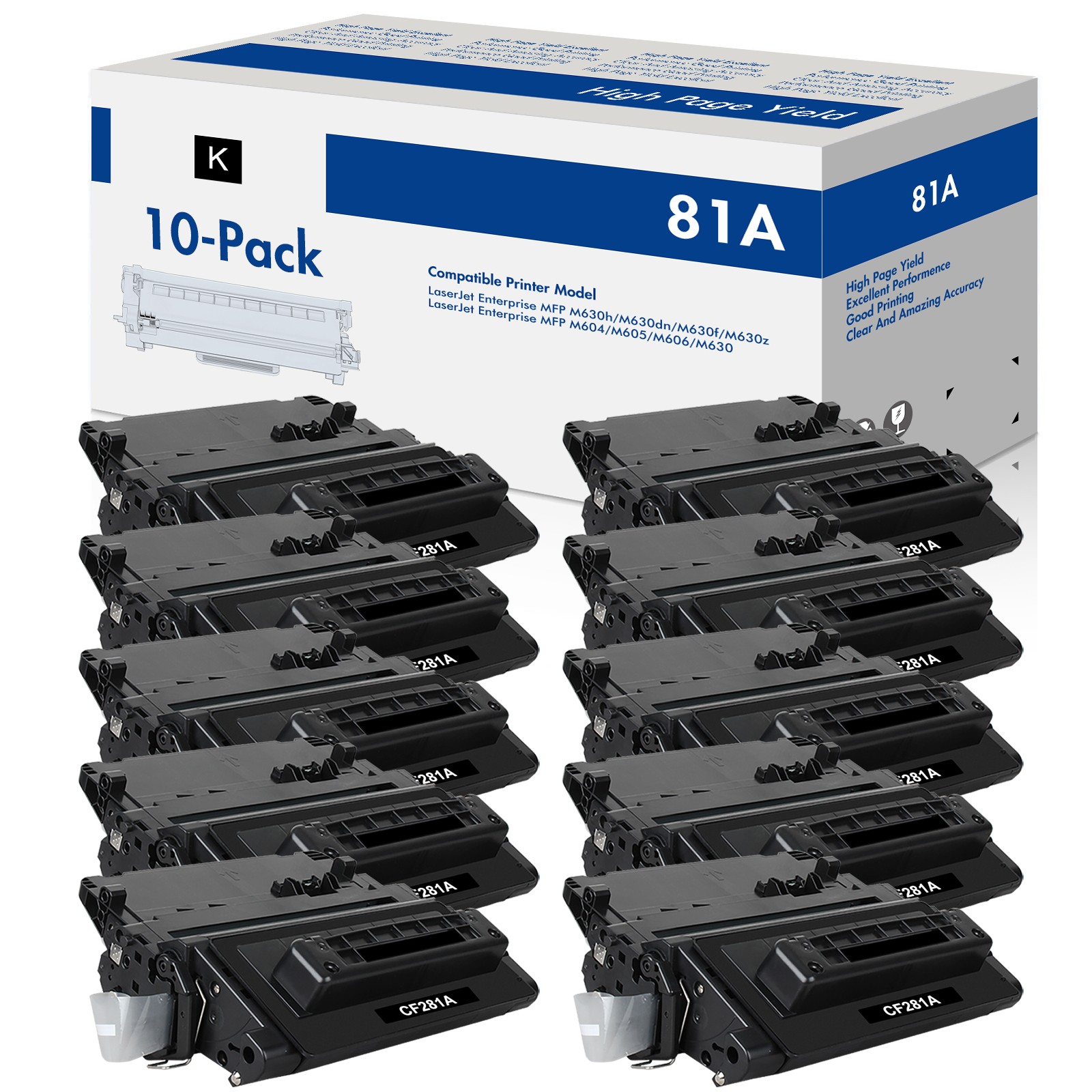 10x Compatible with HP CF281A 81A Toner LaserJet Enterprise MFP M630 M630dn M606