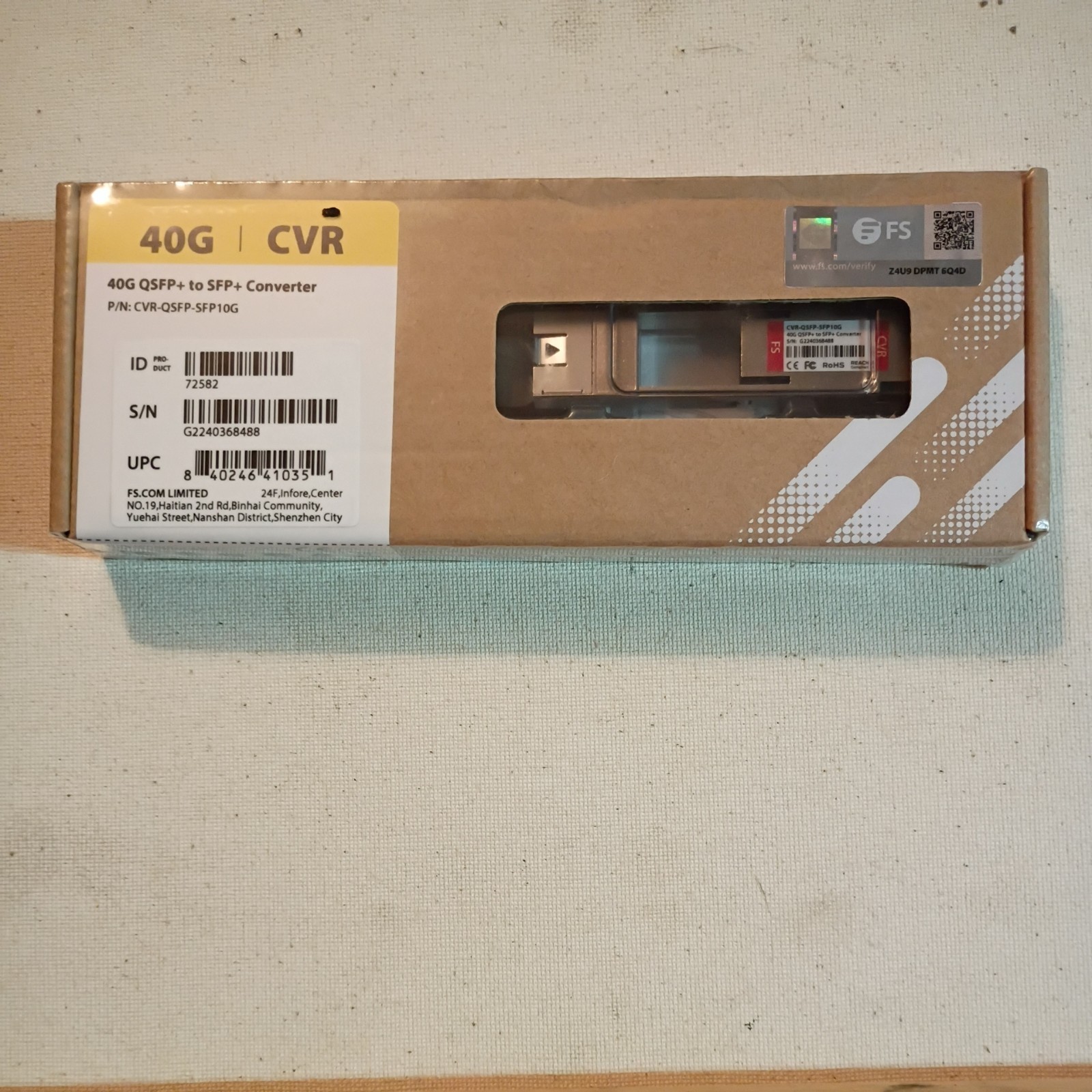FS CVR-QSFP-SFP10G 40G QSFP+ To 10G SFP+ Adapter Converter Module - New Sealed