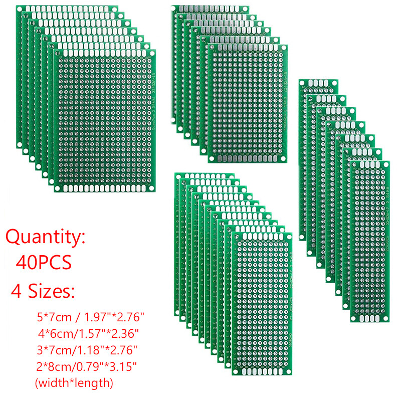 40Pcs Prototype Pcb Double-Sided Circuit Board 4X6 3X7 5X7 2X8 Cm (10Pcs Each)