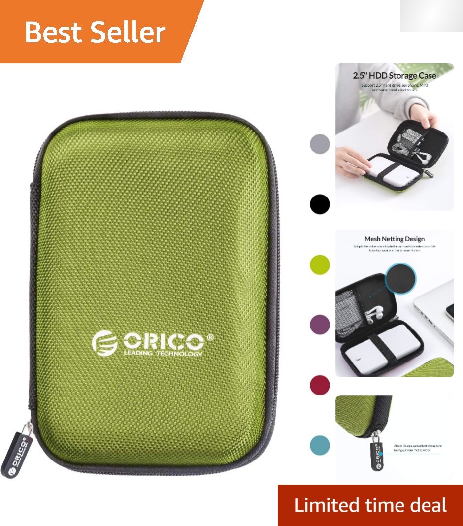 Compact 2.5 Inch HDD Case - Waterproof and Shockproof Storage Bag - Green PHD-25