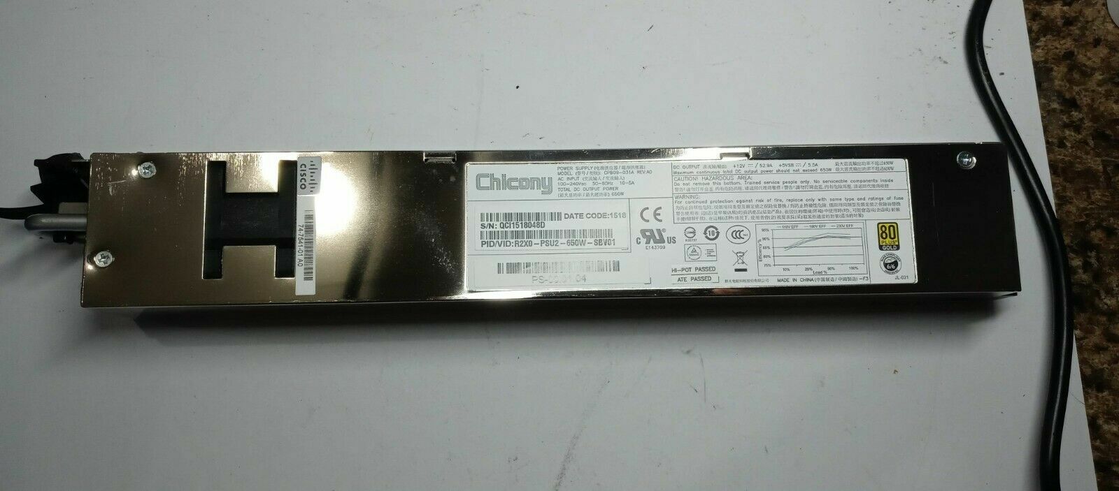 Genuine Cisco Redundant Power Supply PID/VID: R2X0-PSU2-650W-SB V01 Warranty