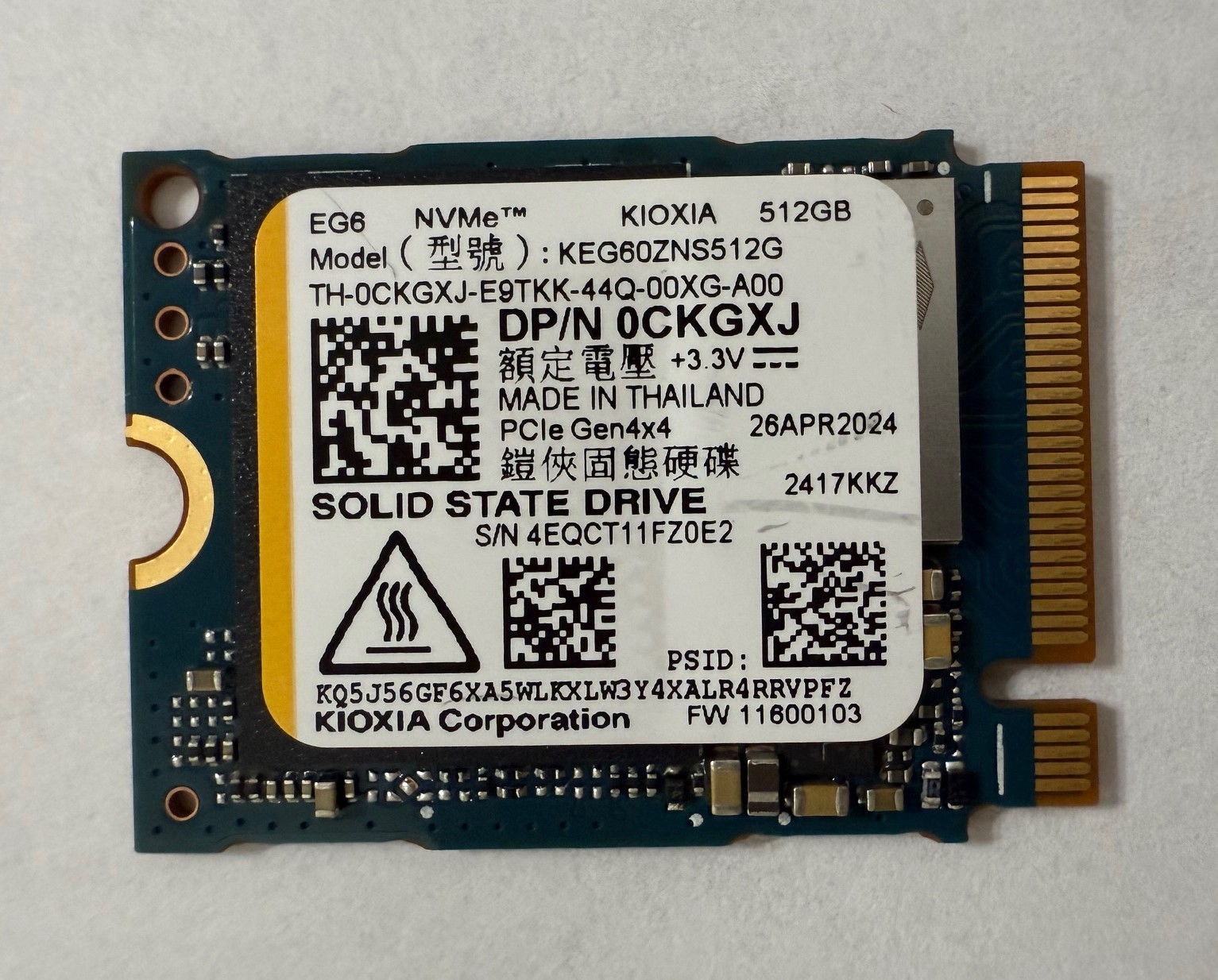 KIOXIA 512GB SSD - EG6 M.2 2230 NVMe PCIe Gen4x4 KEG60ZNS512G