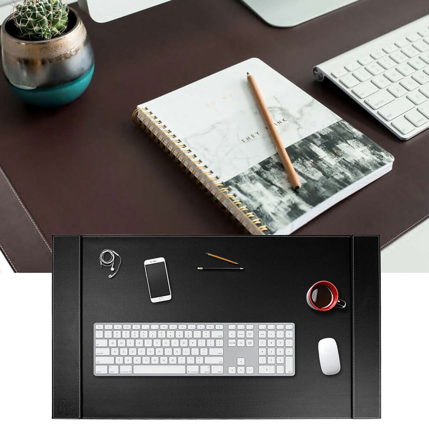 Black Vegan Leather Desk Pad Mouse Keyboard Mat Luxury Home Office Accessories