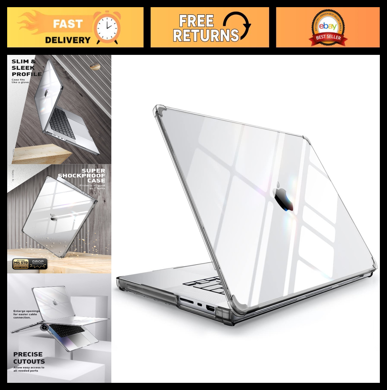 Slim Transparent Case for MacBook Pro 14" (2021-2026) - Anti-Scratch, Touch ID C