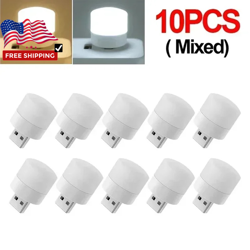 10 Pcs Mini USB Night Light Warm White Eye Protection Book Reading Light USB Plu