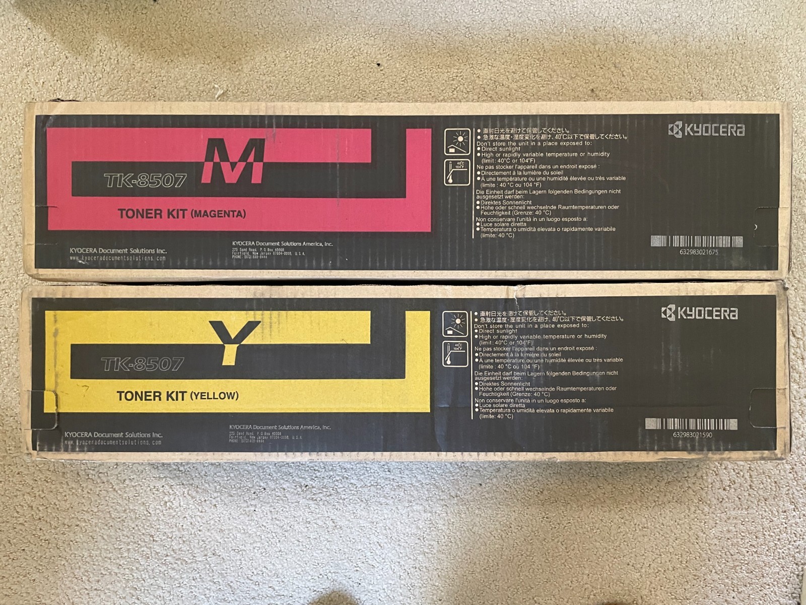 Kyocera TK-8507M and TK-8507Y toner cartridges - magenta and yellow - brand new