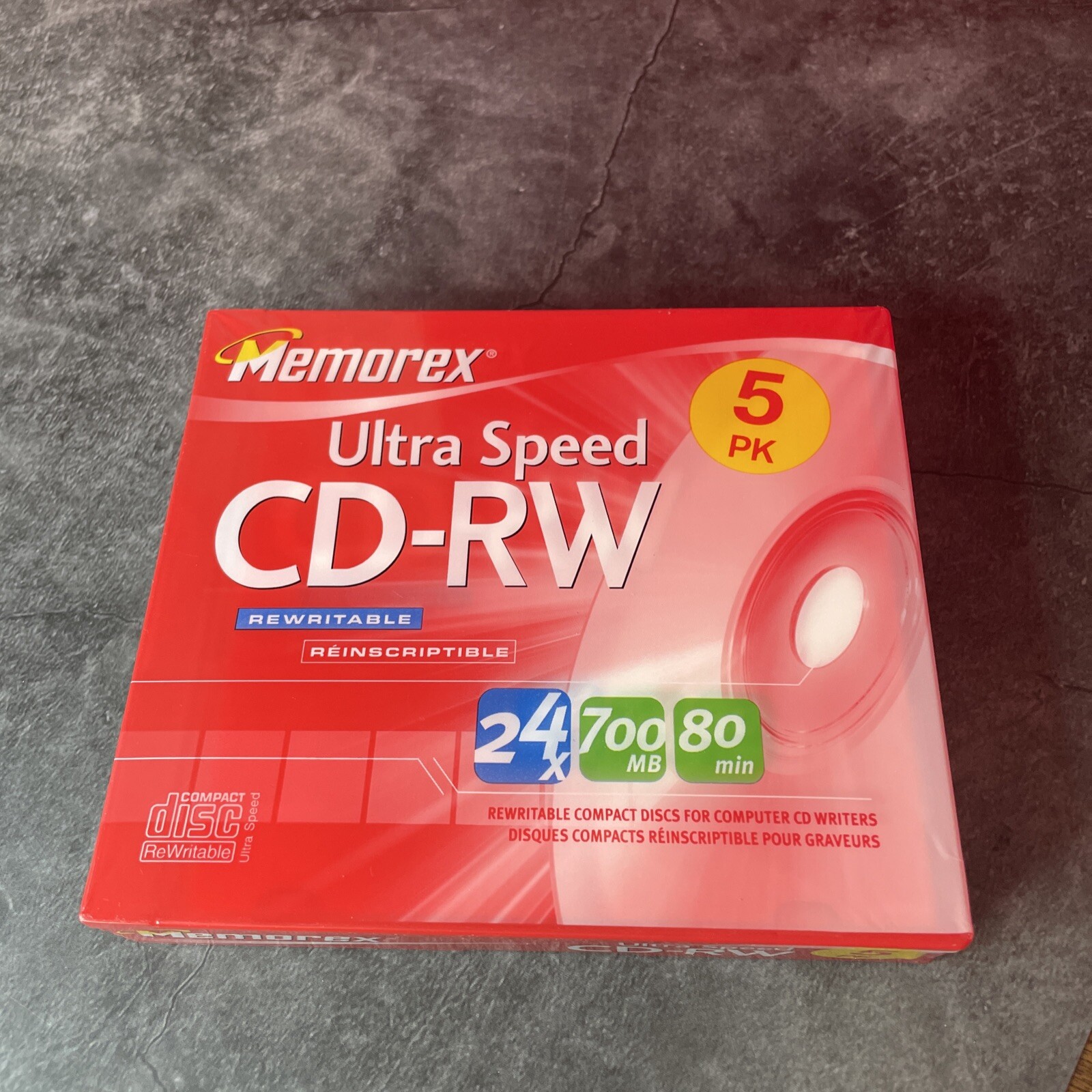 Memorex Ultra Speed CD-RW  24x 700MB 80 mins - 5 PACK BRAND NEW AND SEALED