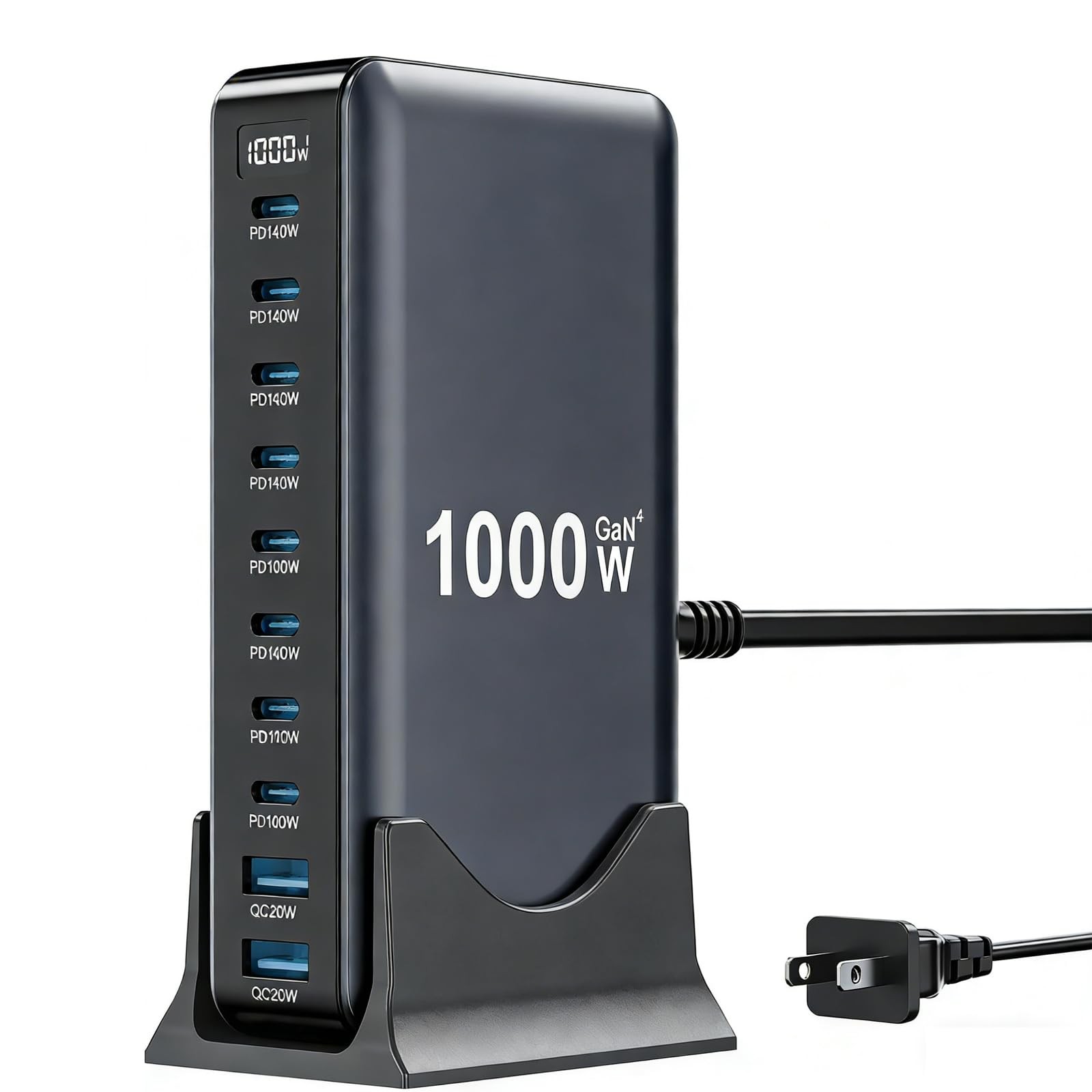 USB C Charger 1000W C Block,Upgraded GaN IV 10-Port Black