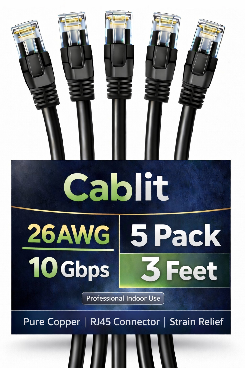 3 - 100ft Cat6A UTP Ethernet Cable 10Gbps Pure Copper RJ45 Patch Cord Black Bulk