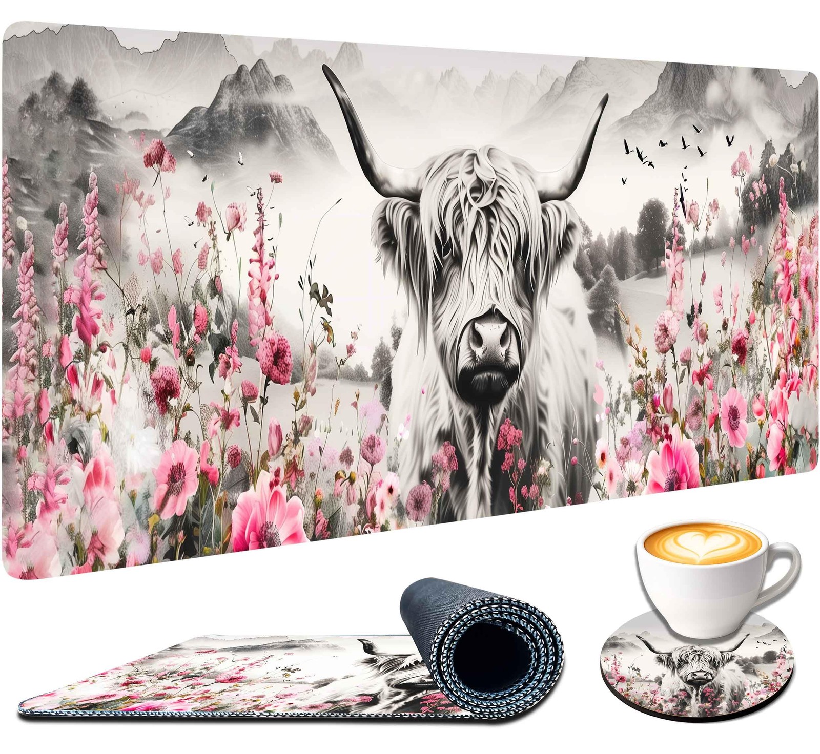 Highland Cow Mouse Pad 31.5 X 11.8 Inch Extended Large Desk - Gaming Office