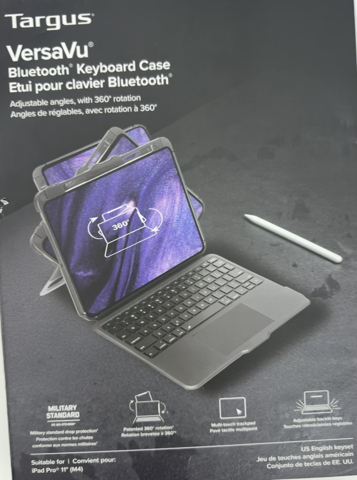 Targus VersaVu Bluetooth Keyboard Case iPad Pro 11” M4 THZ988 Rotating Trackpad