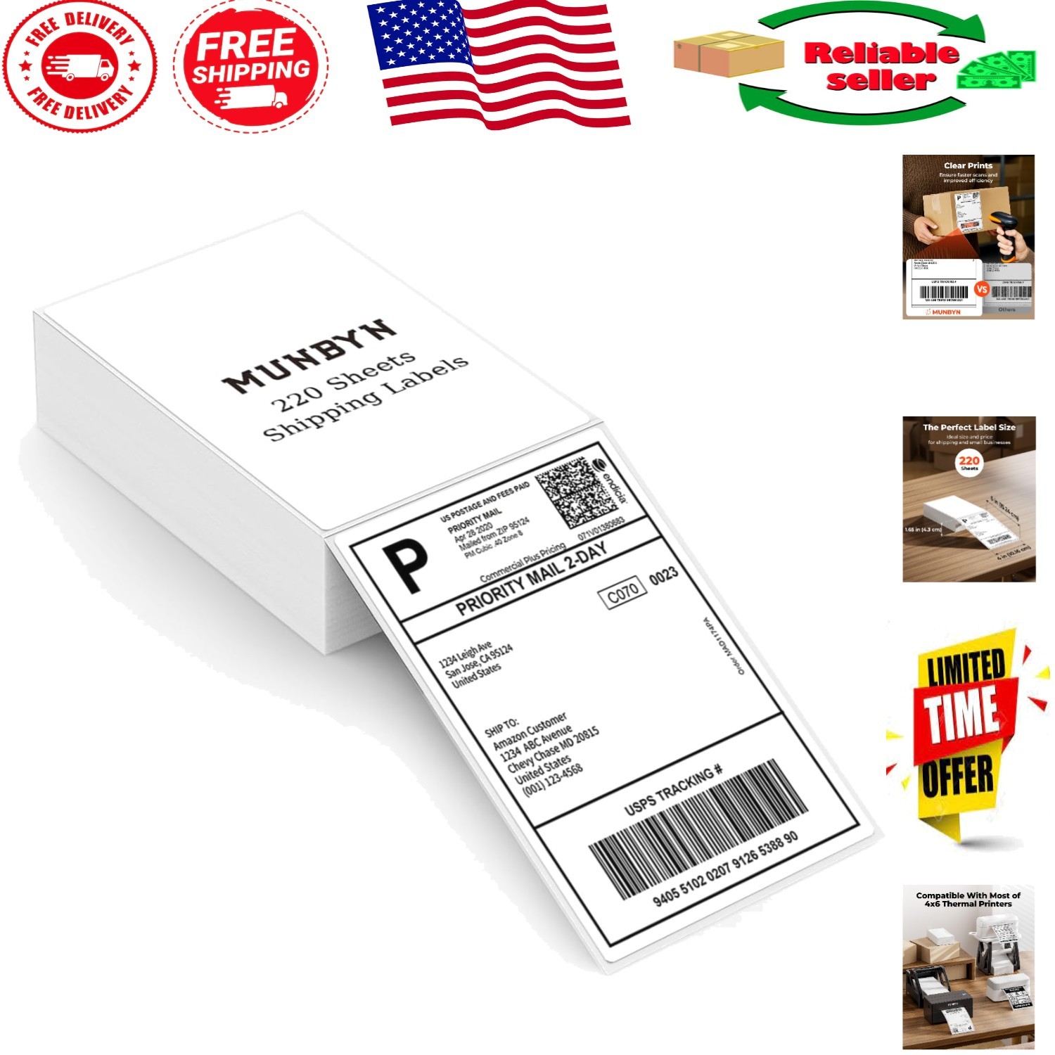 Effortless Shipping with 220 4x6 Thermal Labels | BPA/BPS Free, Easy Peel Design