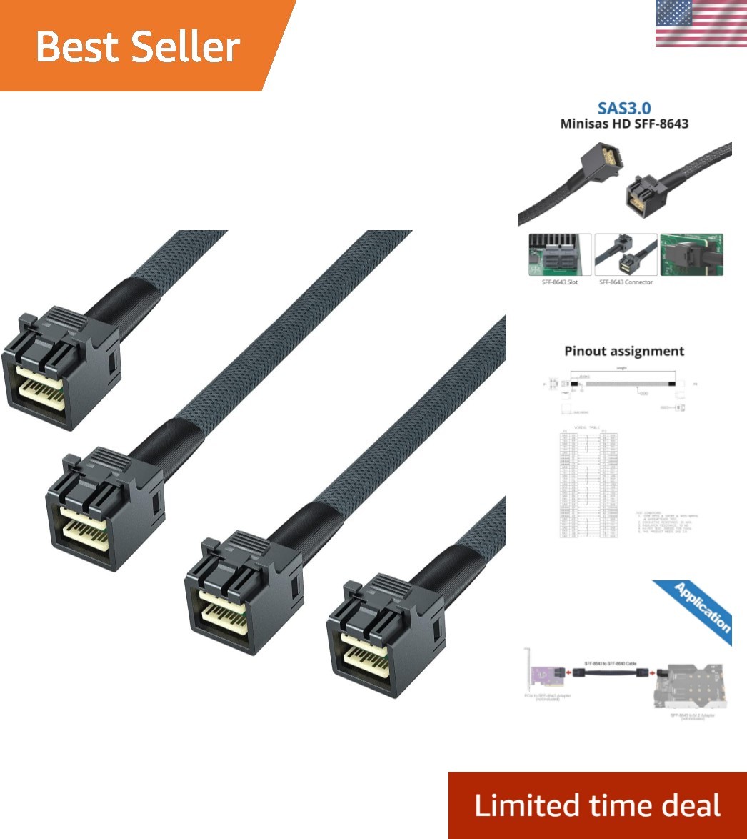 SFF-8643 to SFF-8643 12G Internal Mini SASHD Cable, 0.8m, 2-Pack